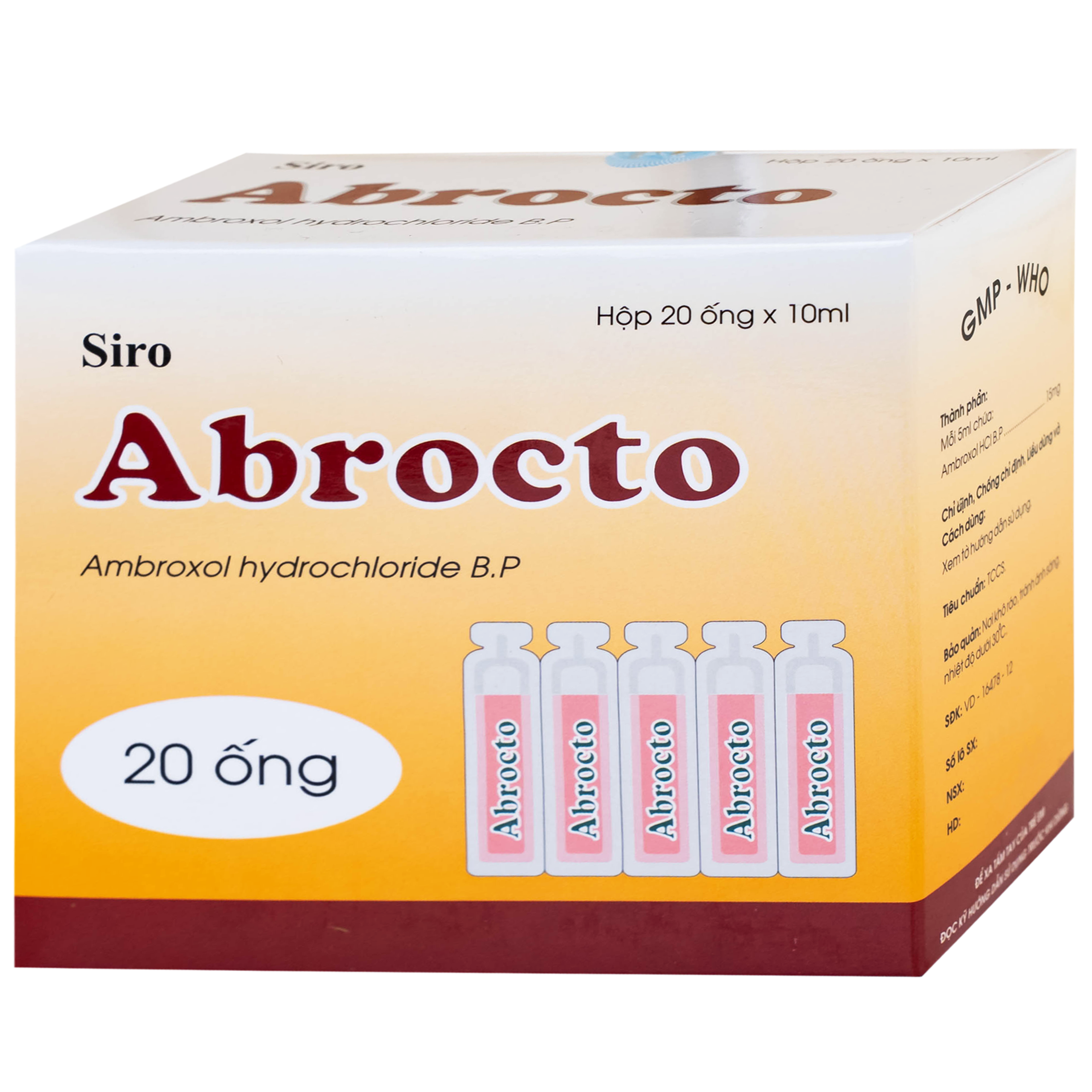 Siro Abrocto Dược Hà Tĩnh điều trị một số bệnh lý đường hô hấp (20 ống x 10ml)