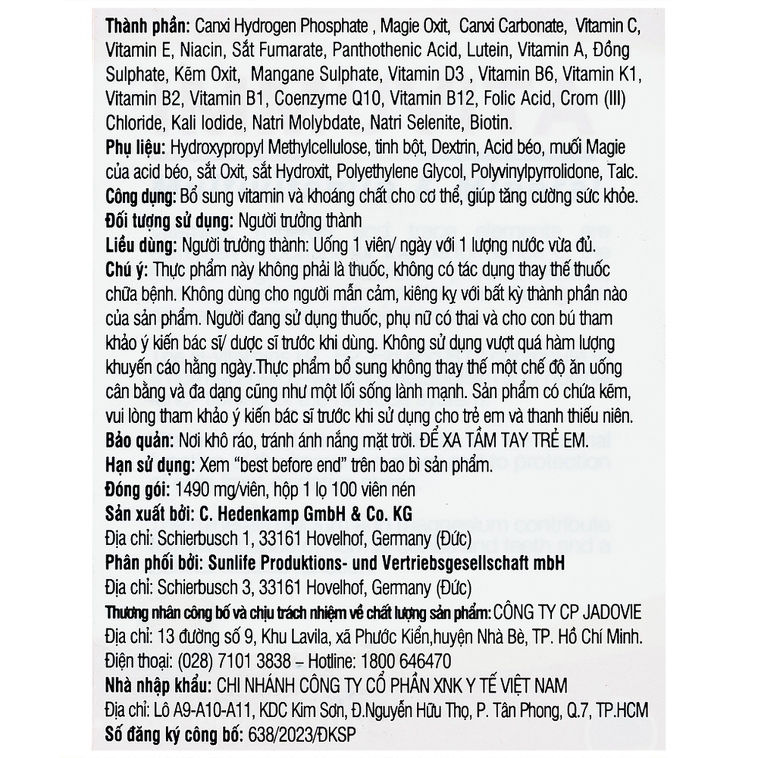 Viên uống Immuvita Easylife bổ sung vitamin và khoáng chất cho cơ thể, tăng sức khỏe (100 viên)