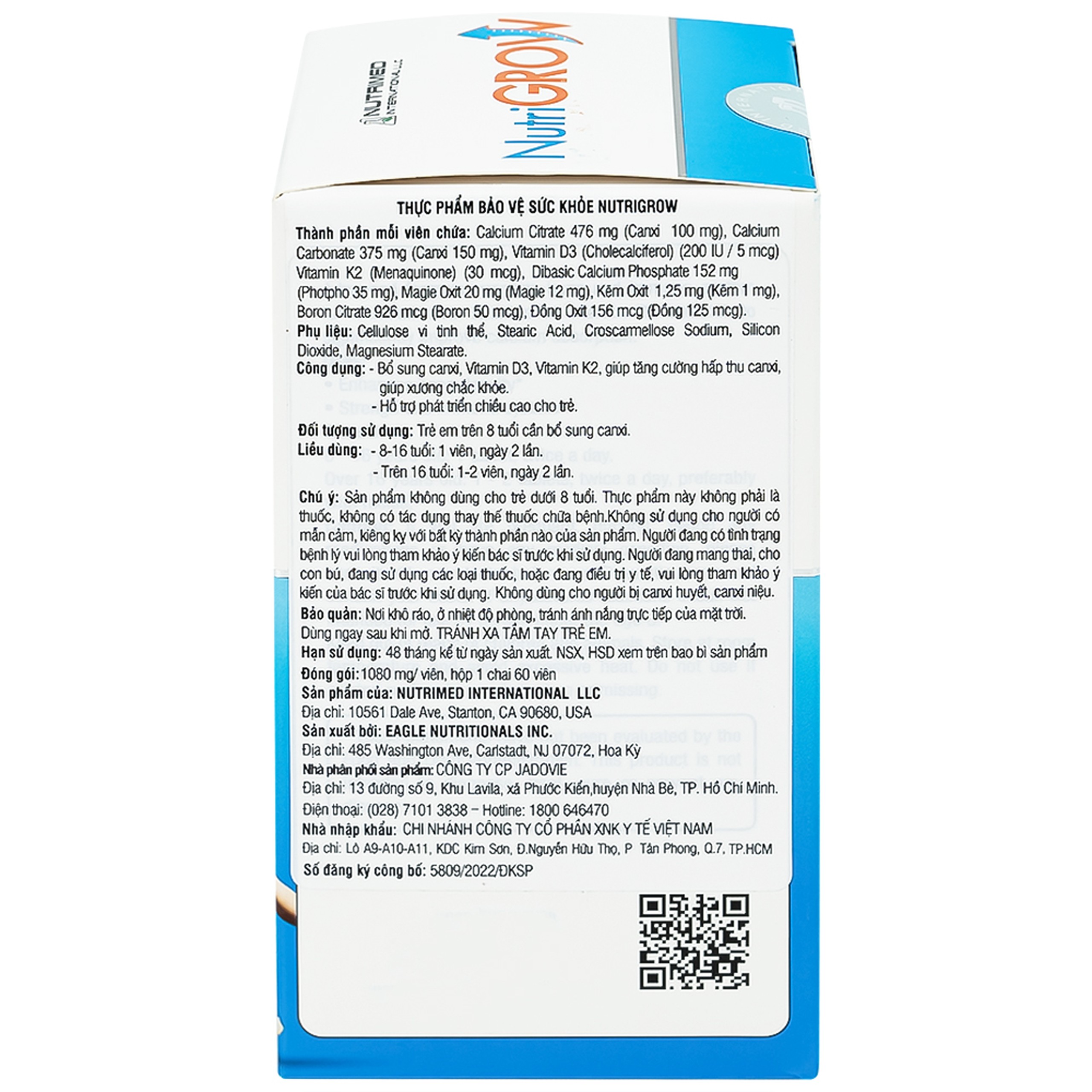 Viên uống bổ sung canxi, giúp tăng chiều cao cho trẻ NutriGrow Nutrimed (60 viên)