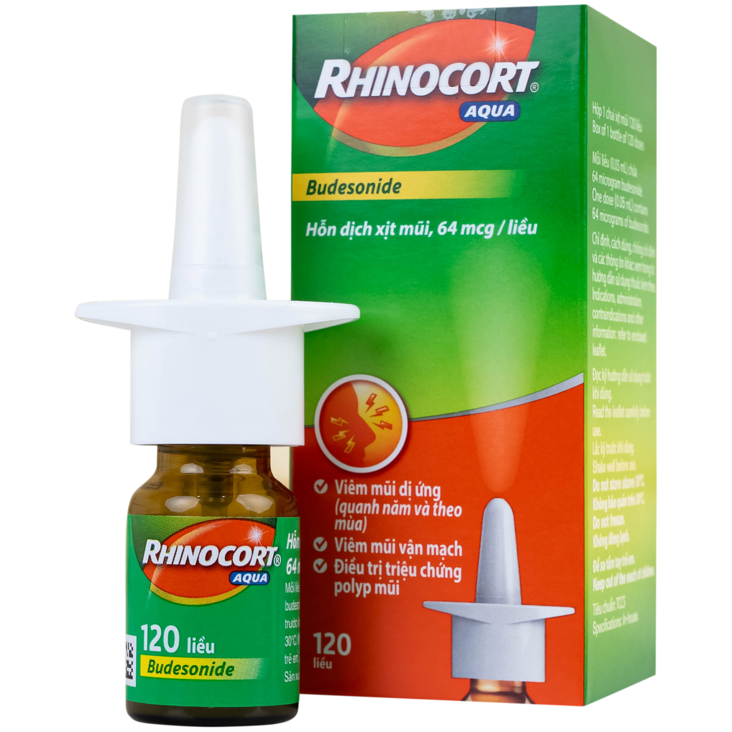 Thuốc Rhinocort Aqua 64mcg McNeil điều trị trong các trường hợp viêm mũi dị ứng quanh năm và viêm mũi dị ứng theo mùa (120 liều)