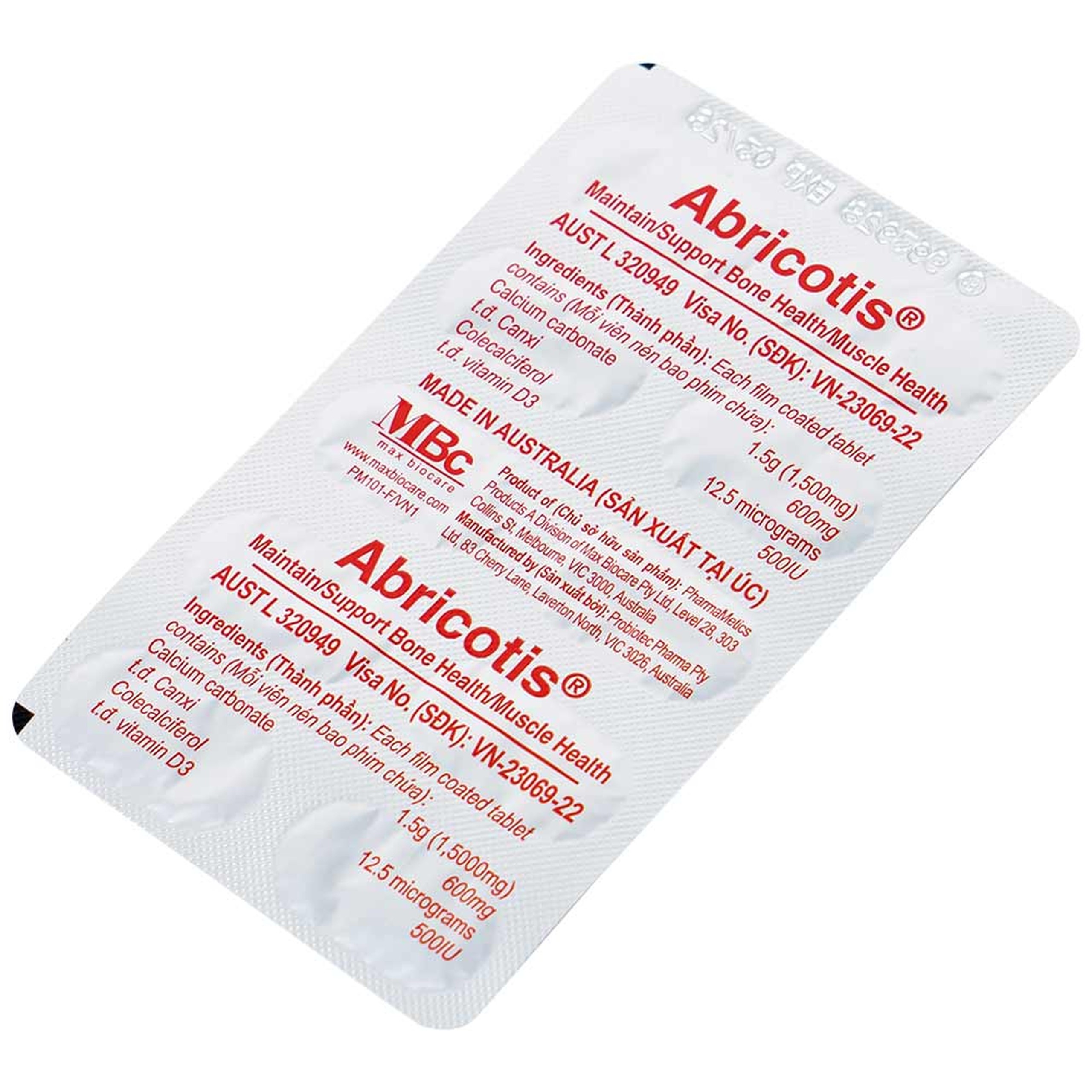 Thuốc Abricotis Probiotec hỗ trợ sức khỏe xương, cơ bắp, bổ sung canxi (6 vỉ x 10 viên)