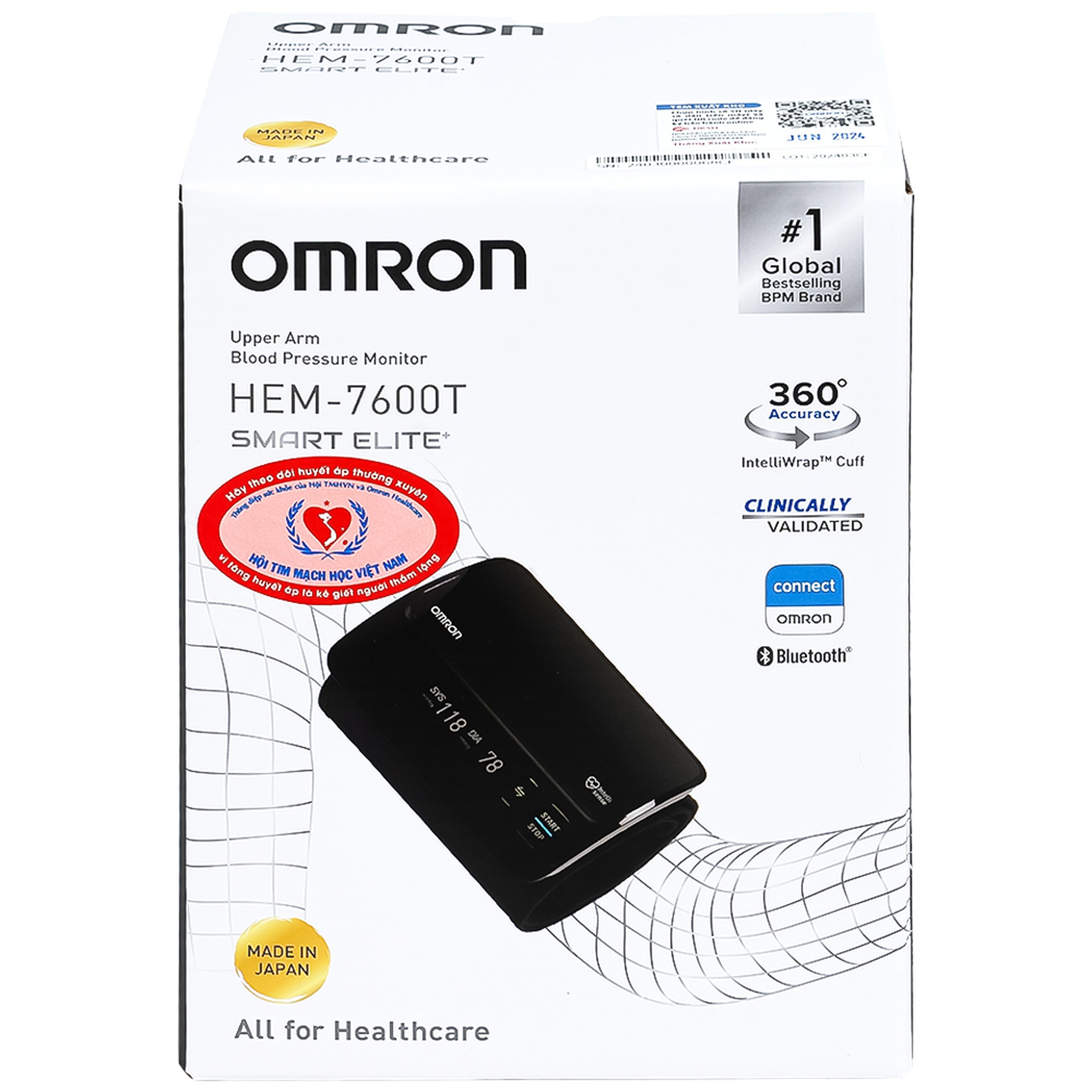 Máy đo huyết áp bắp tay không dây Omron HEM 7600T hỗ trợ đo huyết áp, nhịp tim