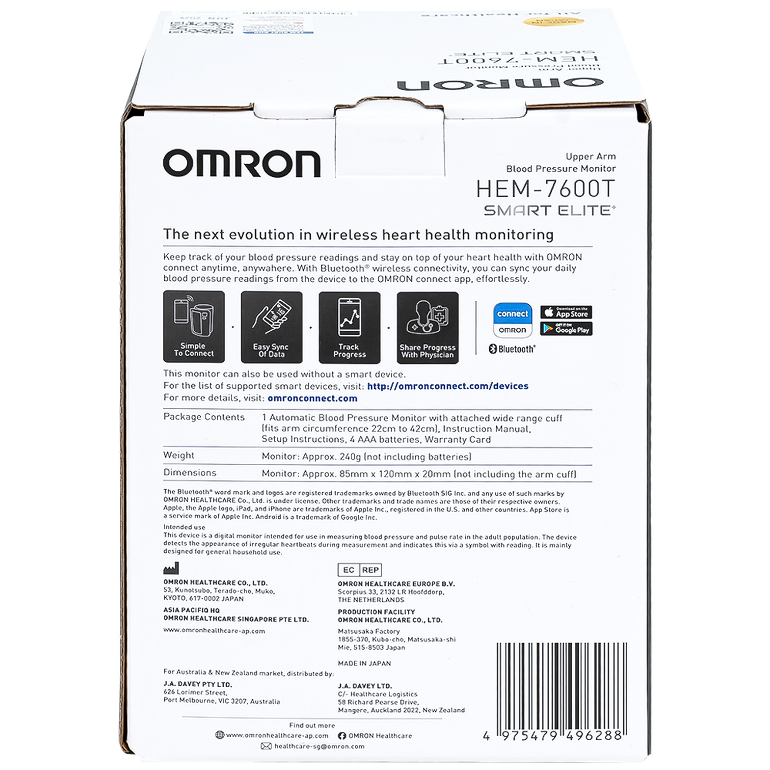 Máy đo huyết áp bắp tay không dây Omron HEM 7600T hỗ trợ đo huyết áp, nhịp tim