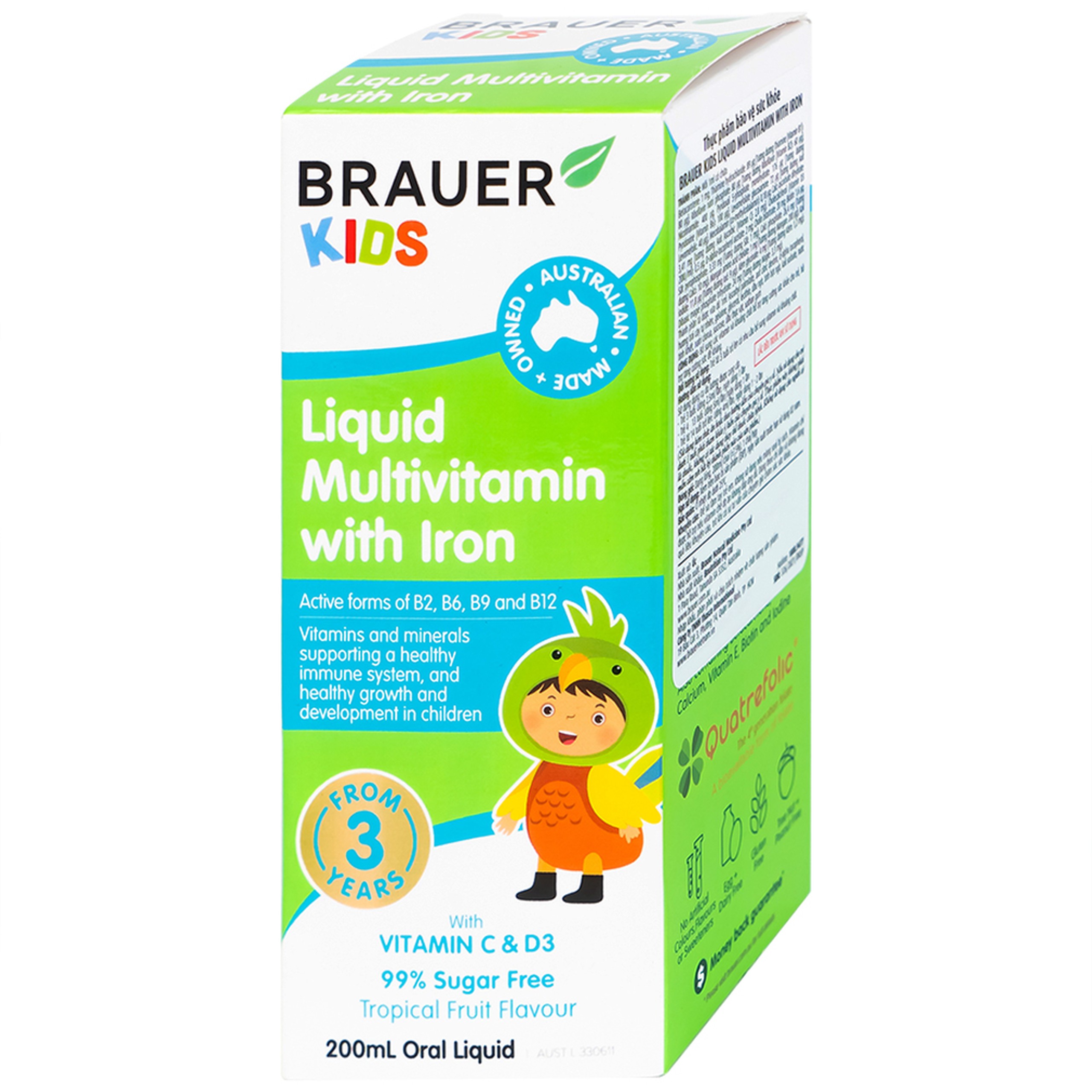 Siro Brauer Kids Liquid Multivitamin with Iron bổ sung vitamin và khoáng chất cho trẻ (200ml)
