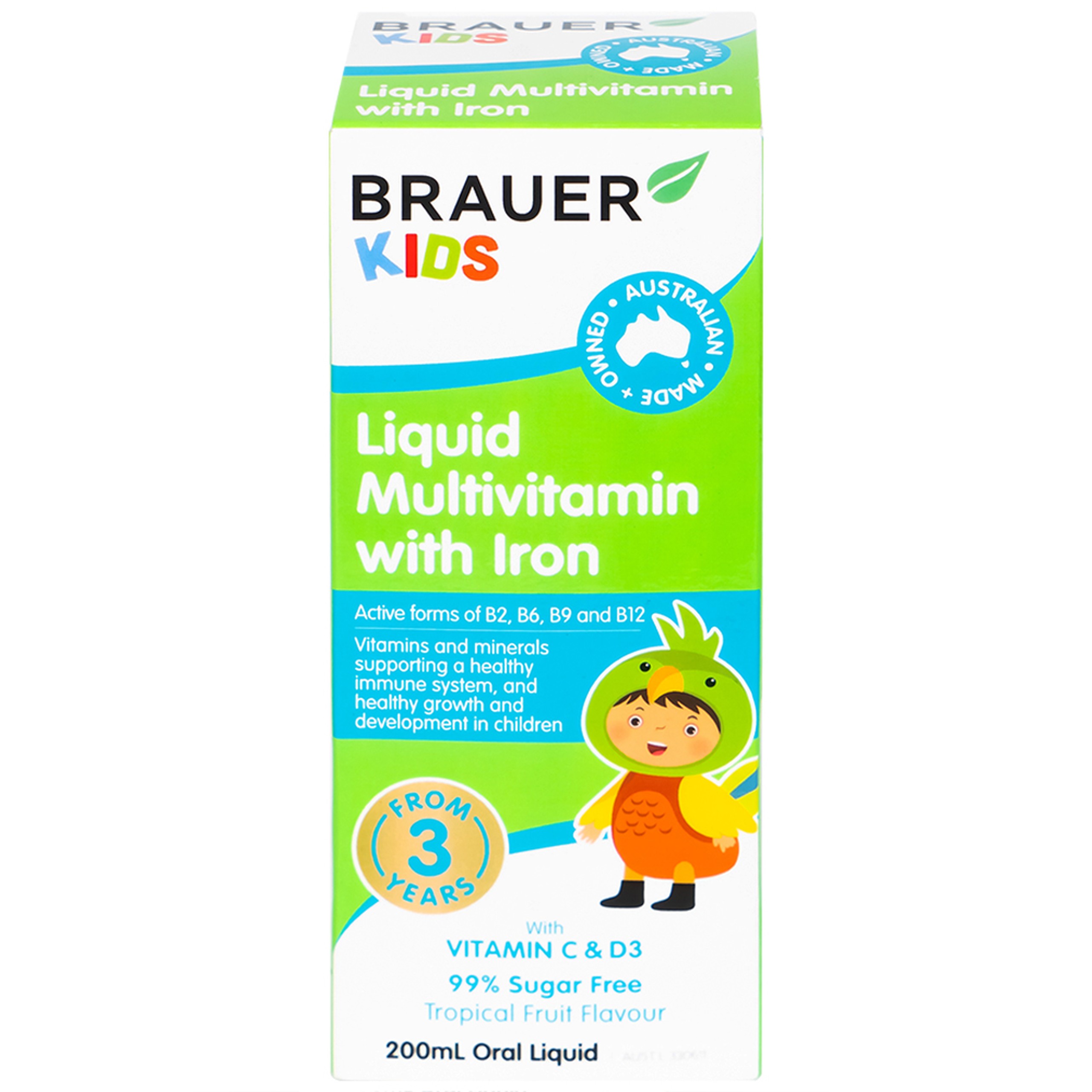 Siro Brauer Kids Liquid Multivitamin with Iron bổ sung vitamin và khoáng chất cho trẻ (200ml)