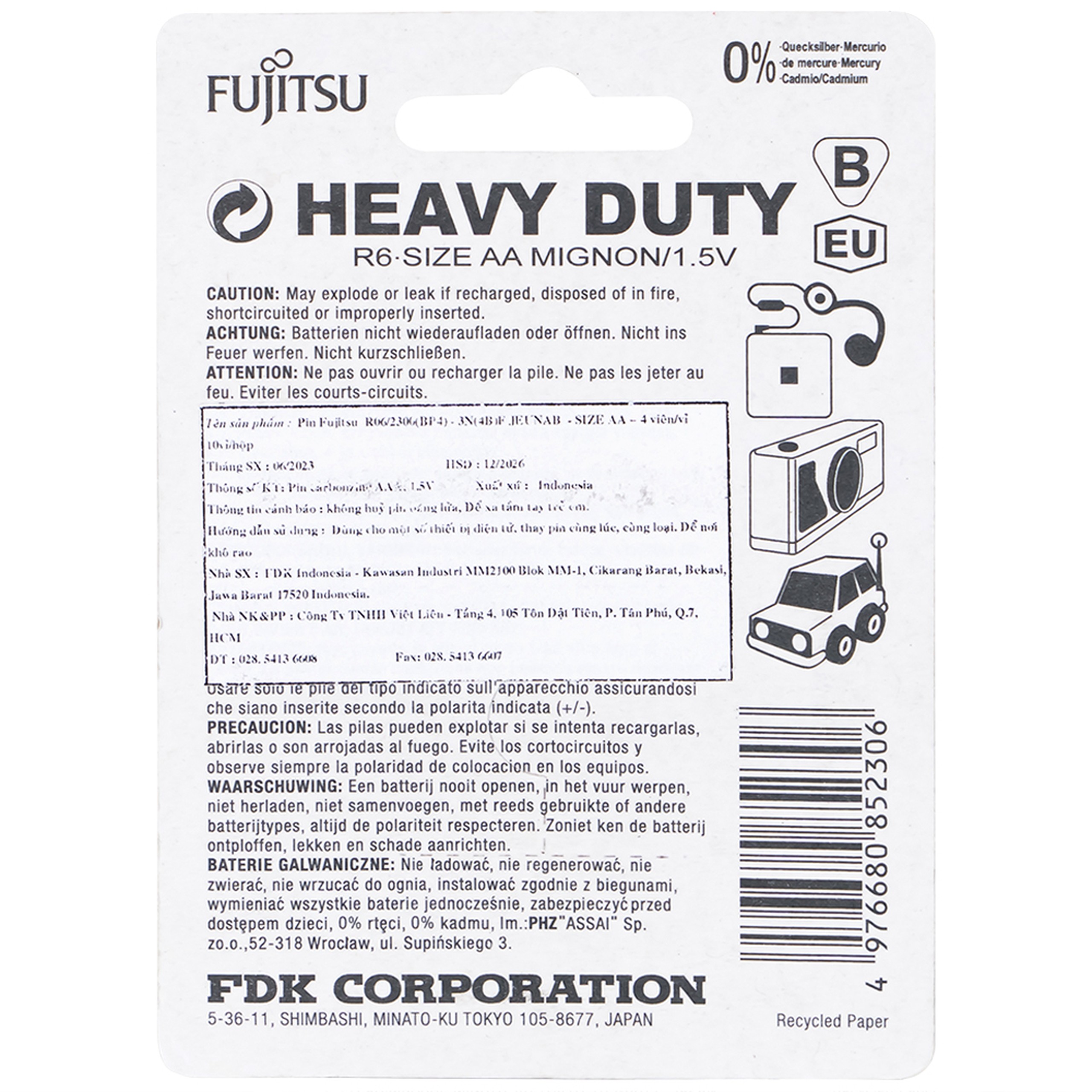 Pin Fujitsu R06/2300(BP4) AA (vỉ 4 viên) dùng cho các thiết bị điện tử