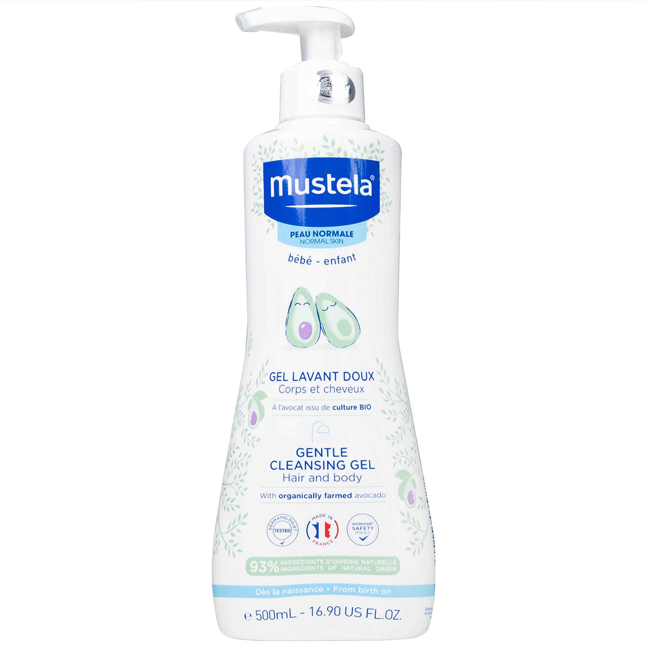 Gel tắm gội trẻ em Mustela Gentle Cleansing Gel Lavant Doux 500ml giúp làm sạch mái tóc và làn da