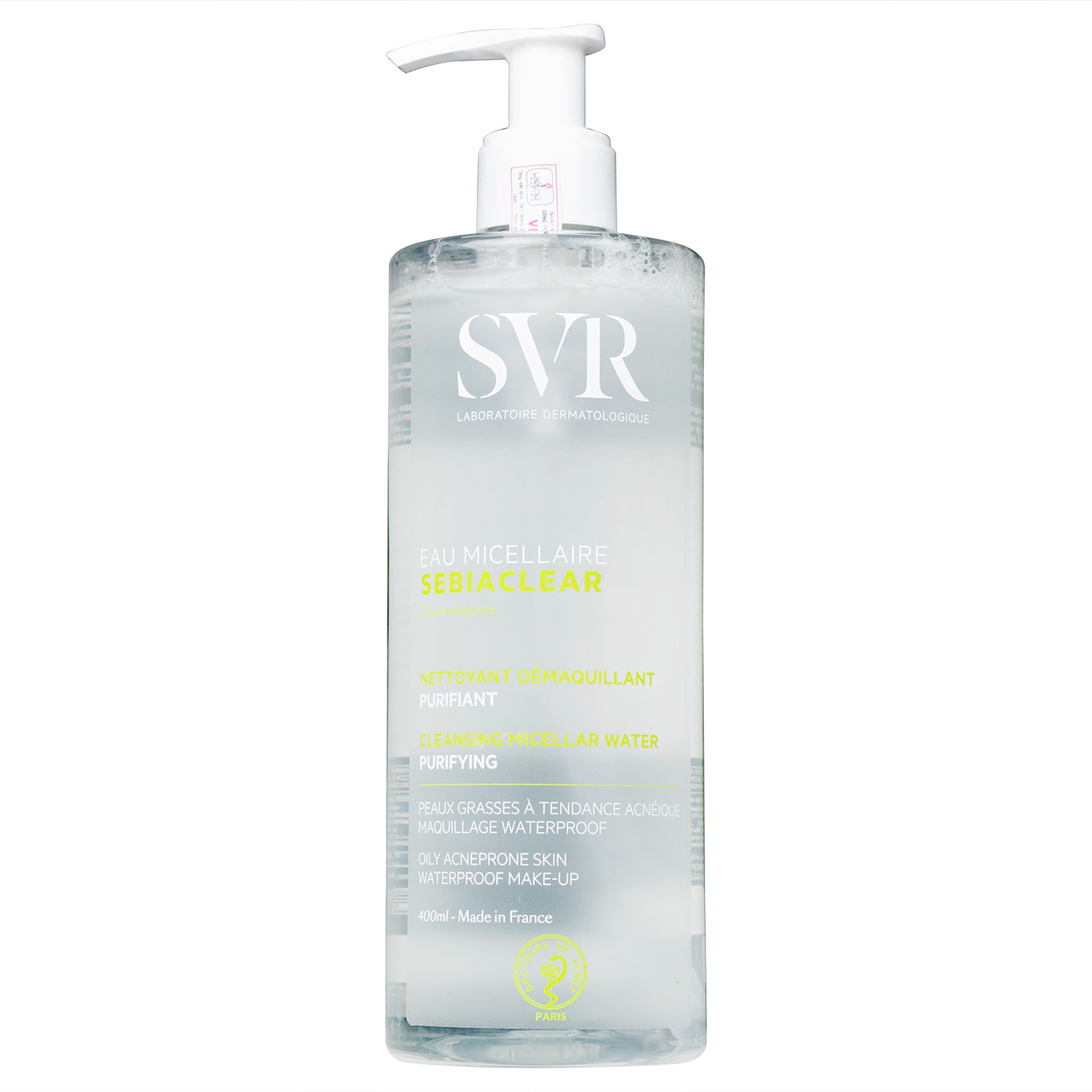 Nước tẩy trang SVR Eau Micellaire Sebiaclear 400ml làm sạch da và tẩy trang lớp trang điểm dành cho da dầu mụn
