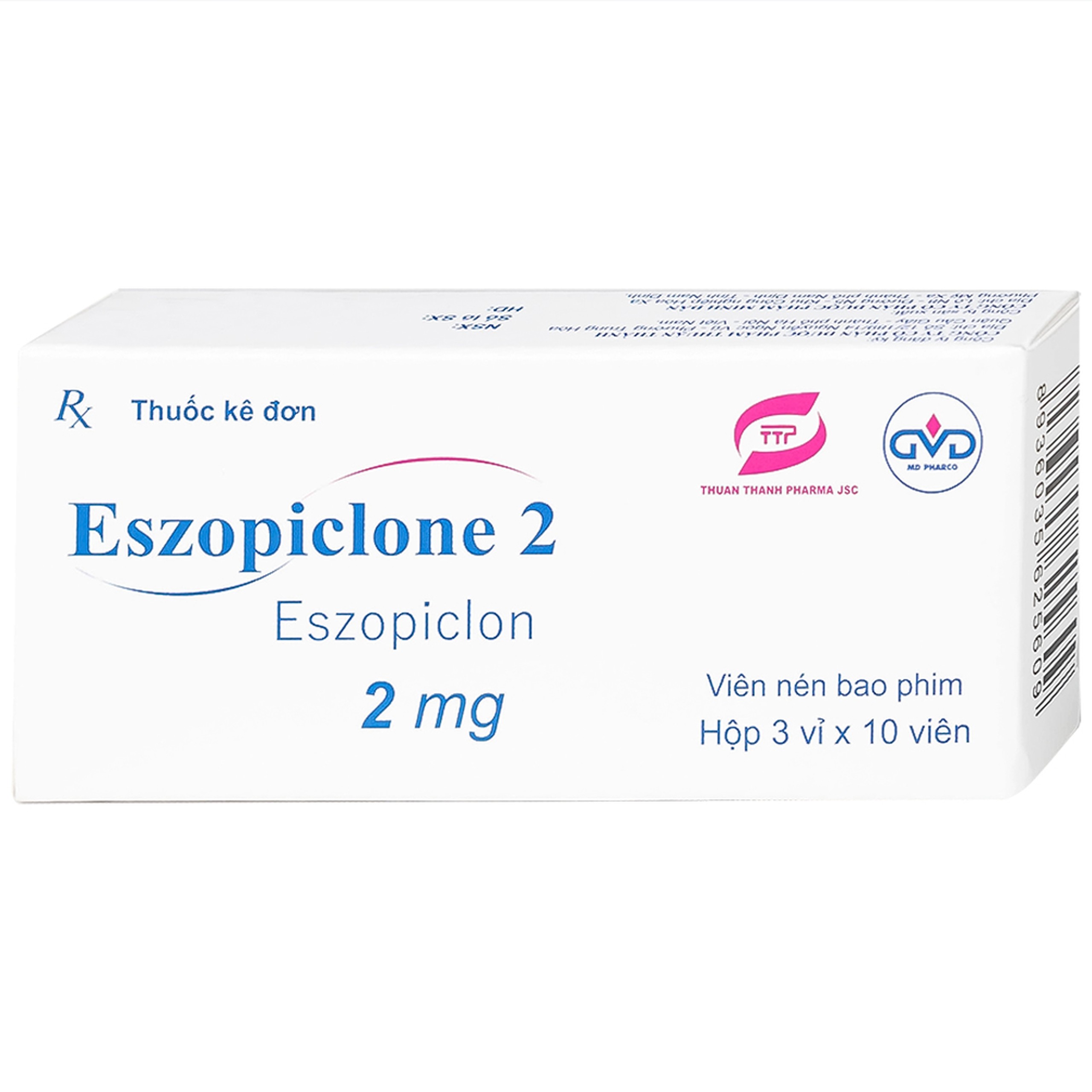 Thuốc Eszopiclone 2mg Minh Dân điều trị chứng mất ngủ (3 vỉ x 10 viên)