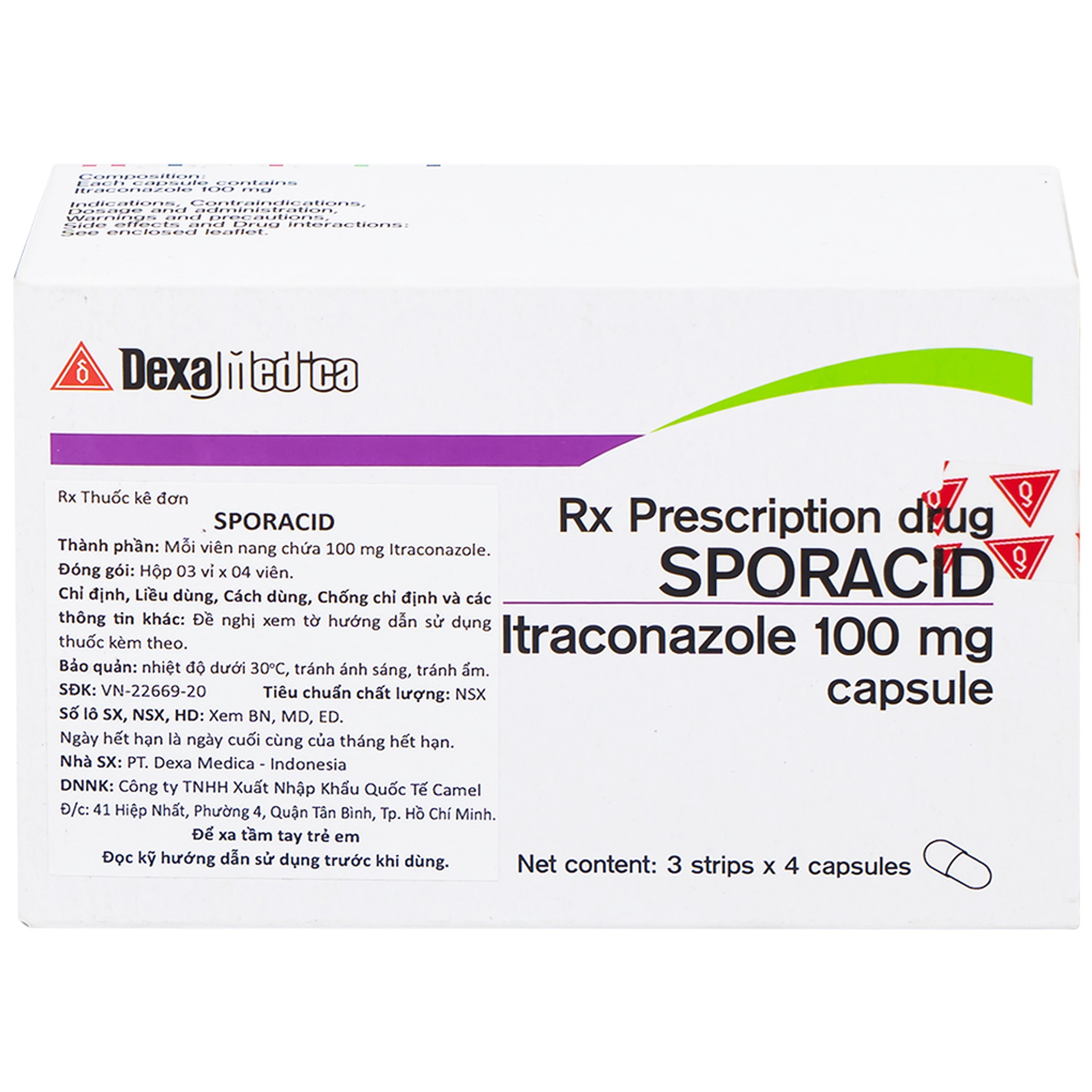 Thuốc Sporacid Itraconazole 100mg Dexa điều trị nấm candida âm hộ, âm đạo (3 vỉ x 4 viên)