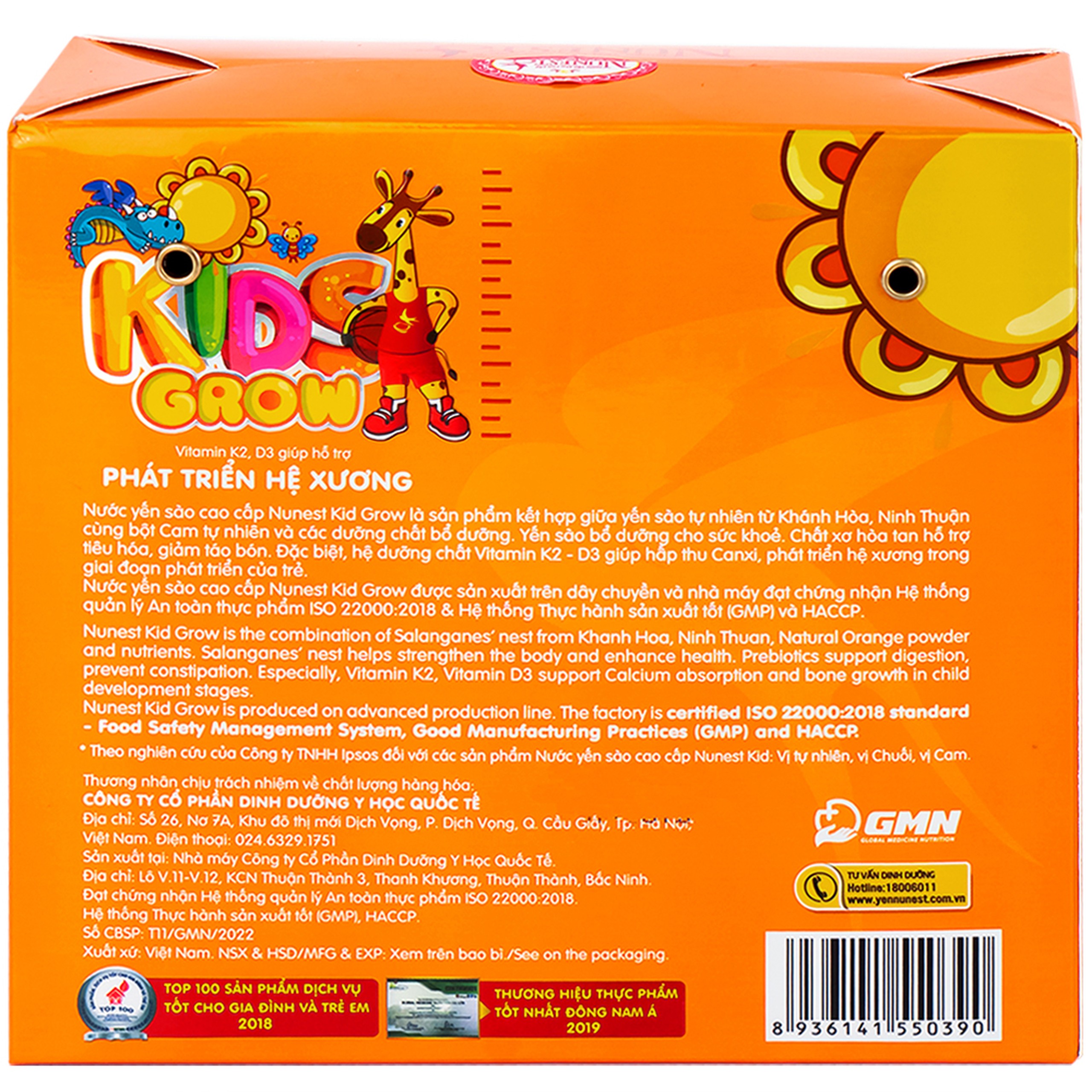 Nước Yến Sào Cao Cấp Cho Trẻ Em Nunest Kid Grow Vị Cam (6 hũ x 70ml)