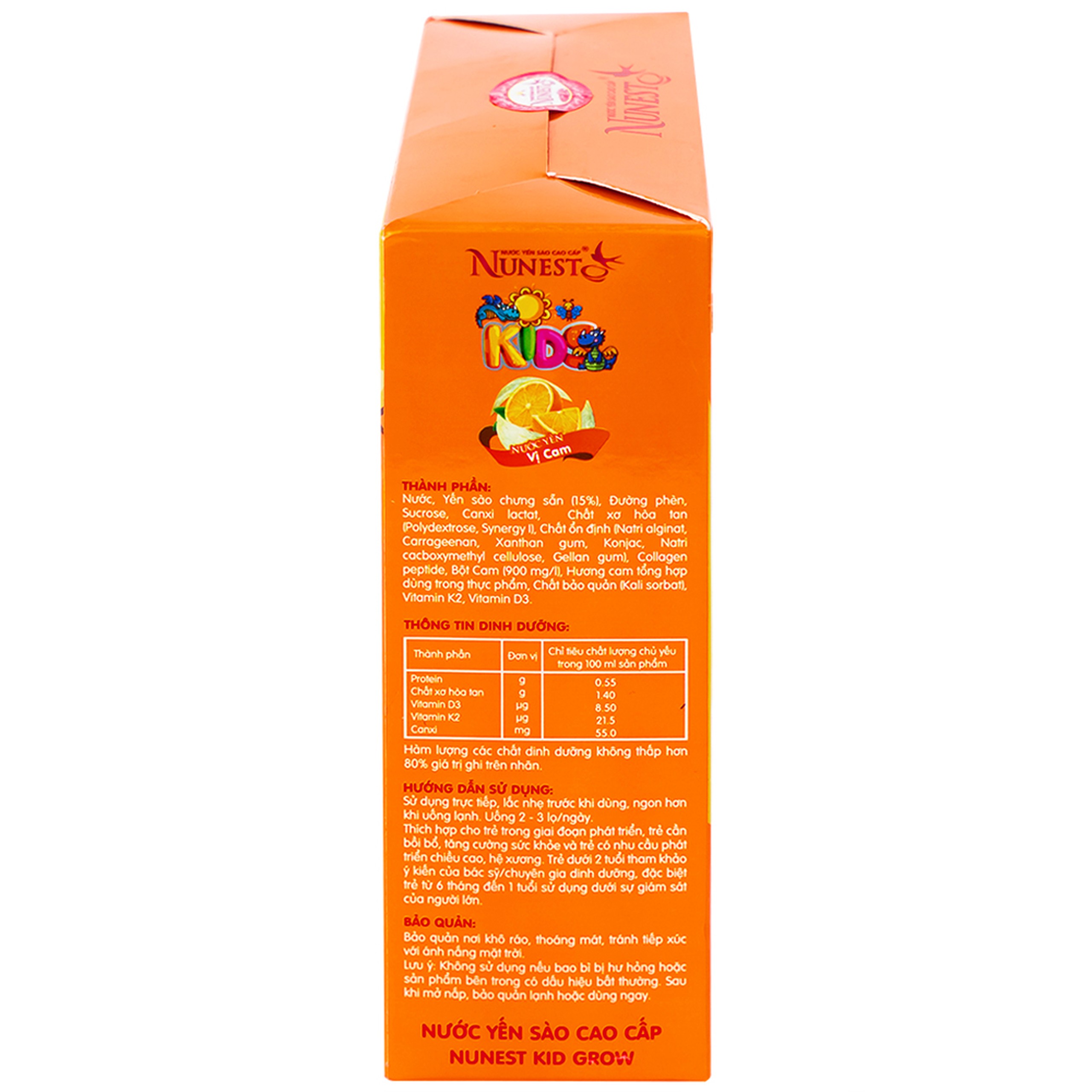 Nước Yến Sào Cao Cấp Cho Trẻ Em Nunest Kid Grow Vị Cam (6 hũ x 70ml)