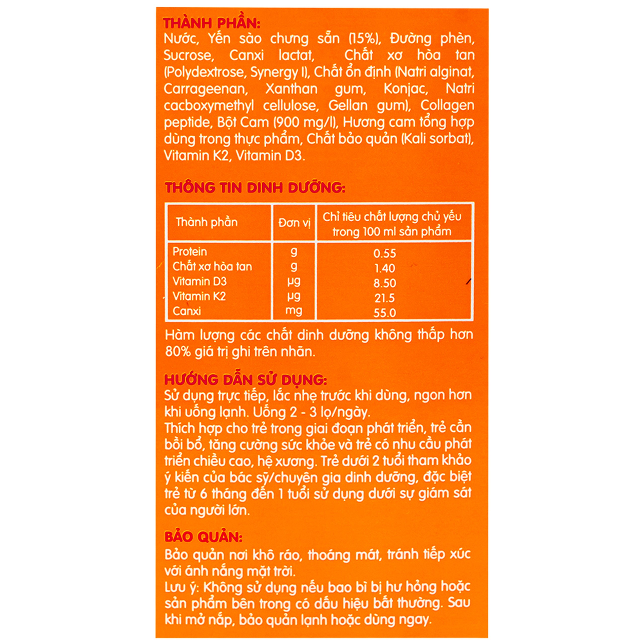 Nước Yến Sào Cao Cấp Cho Trẻ Em Nunest Kid Grow Vị Cam (6 hũ x 70ml)