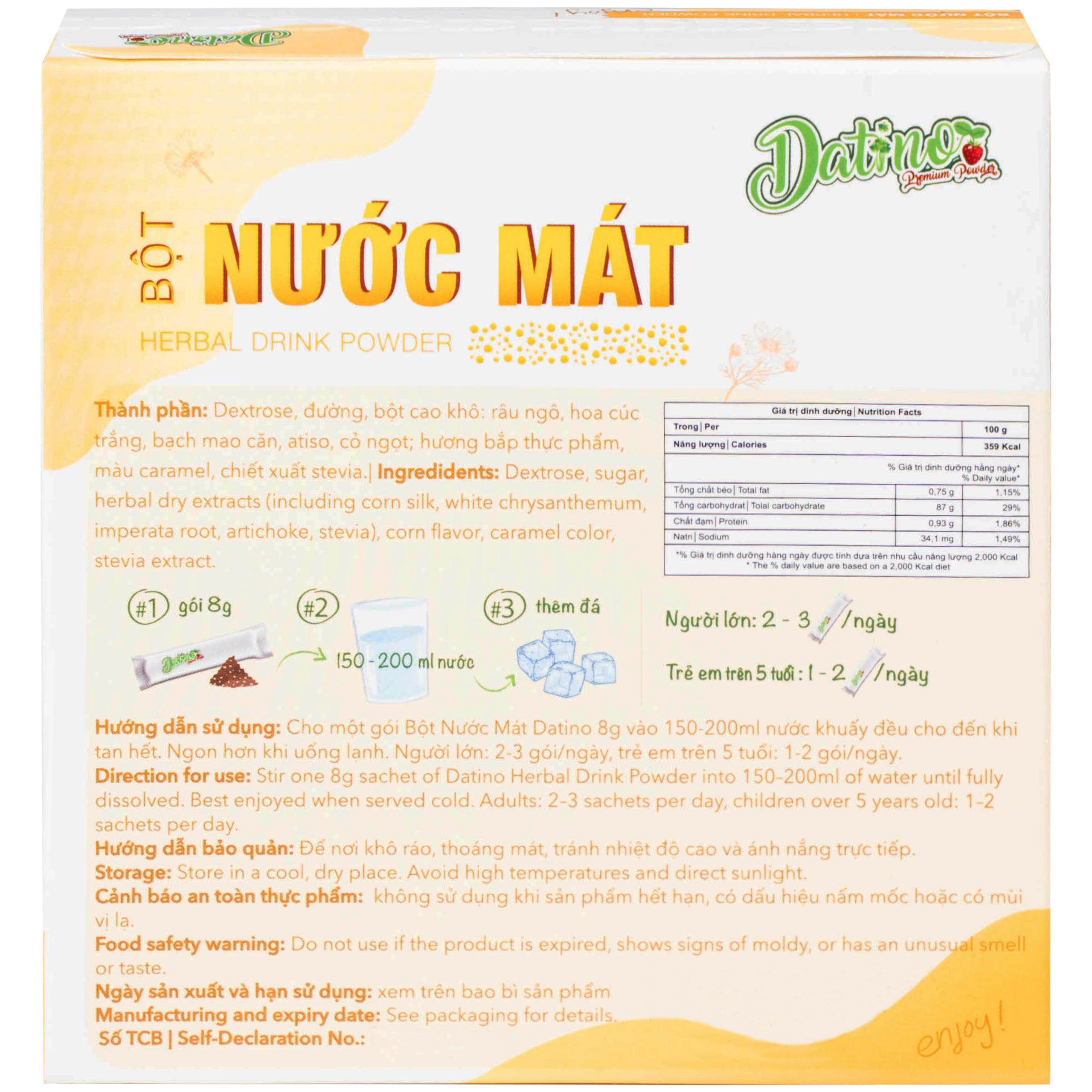 Bột Nước Mát Datino Herbal Drink Powder (10 gói x 8g)