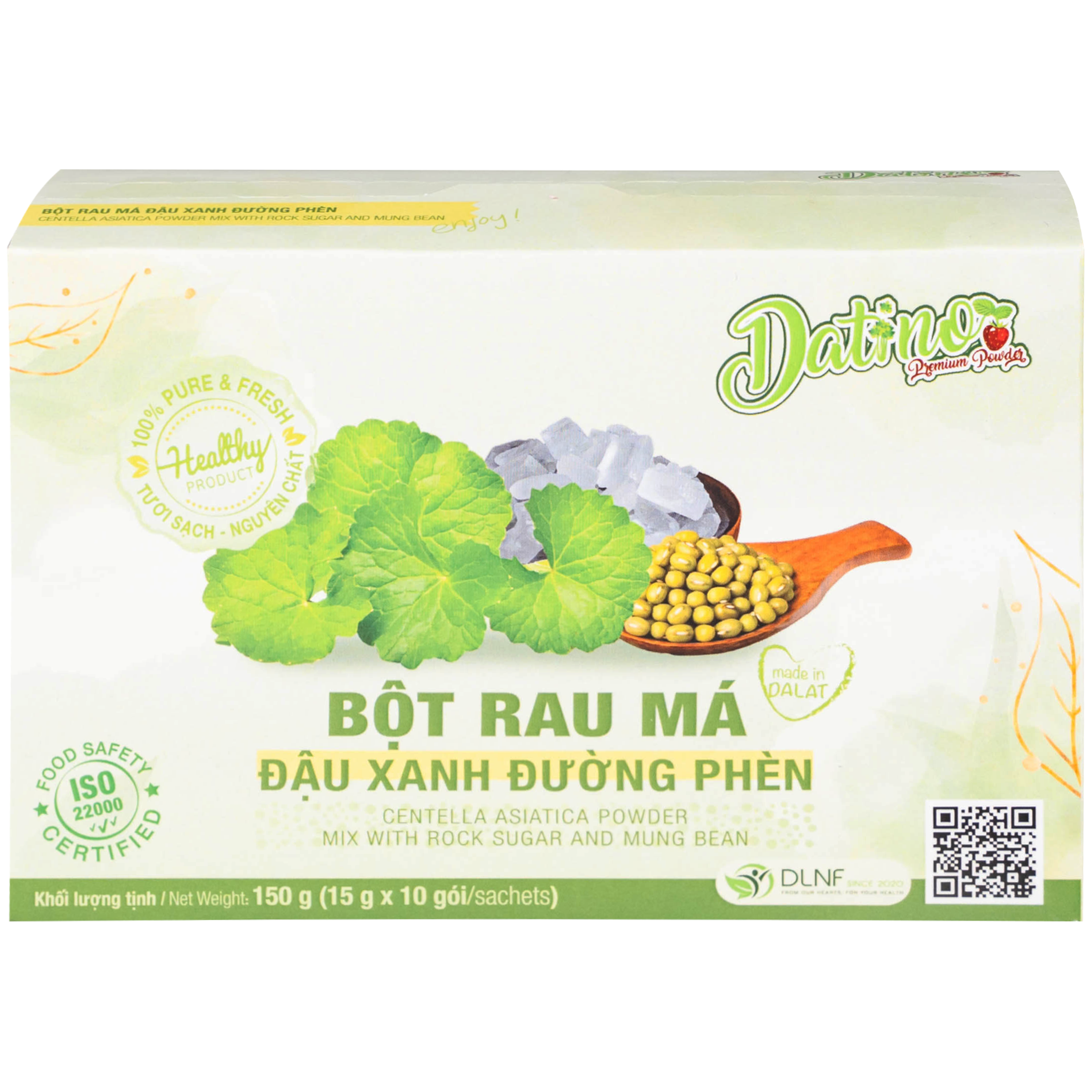 Bột Rau Má Đậu Xanh Đường Phèn Datino (10 gói x 15g)
