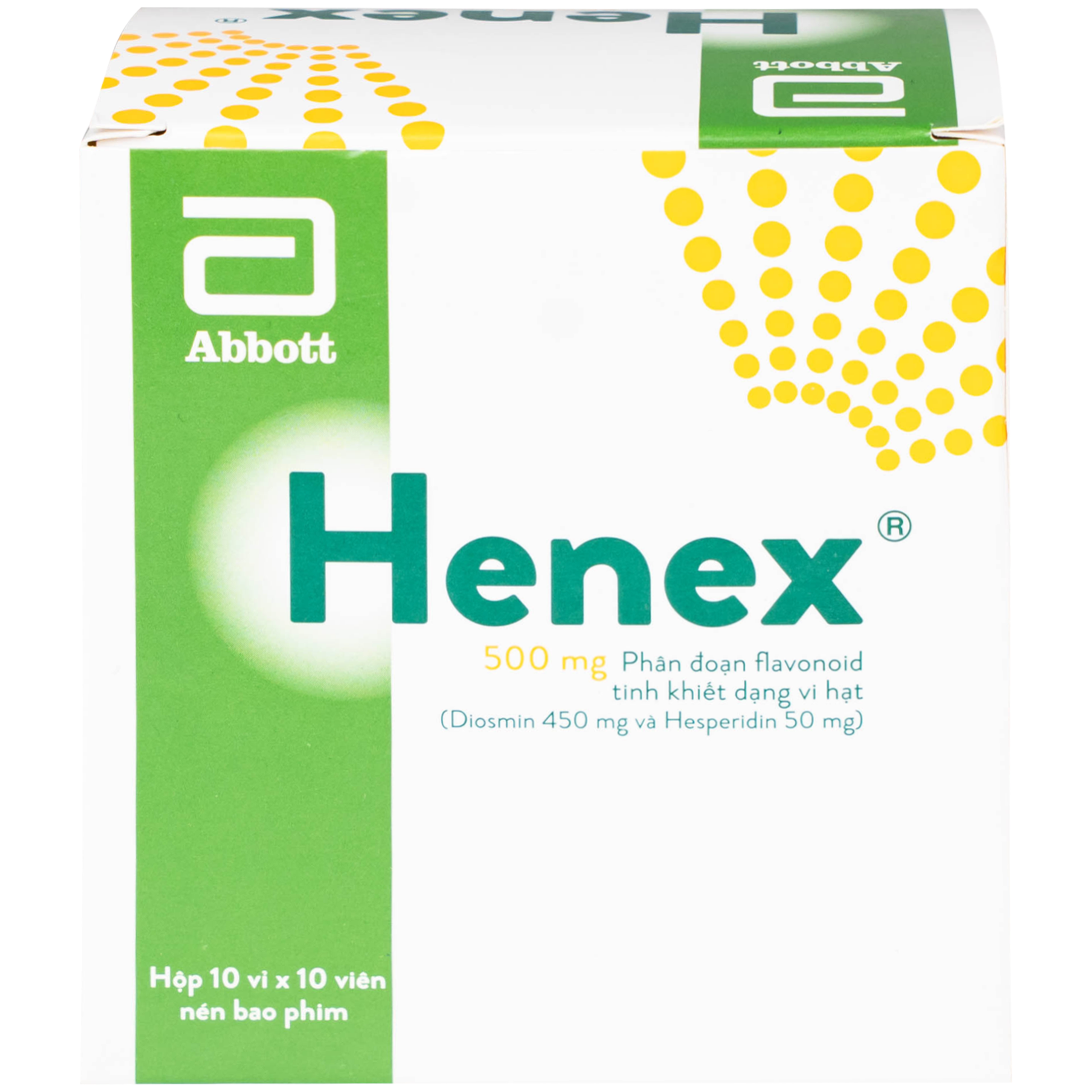 Thuốc Henex 500mg Abbott điều trị suy tĩnh mạch - mạch bạch huyết, cơn trĩ cấp (10 vỉ x 10 viên)