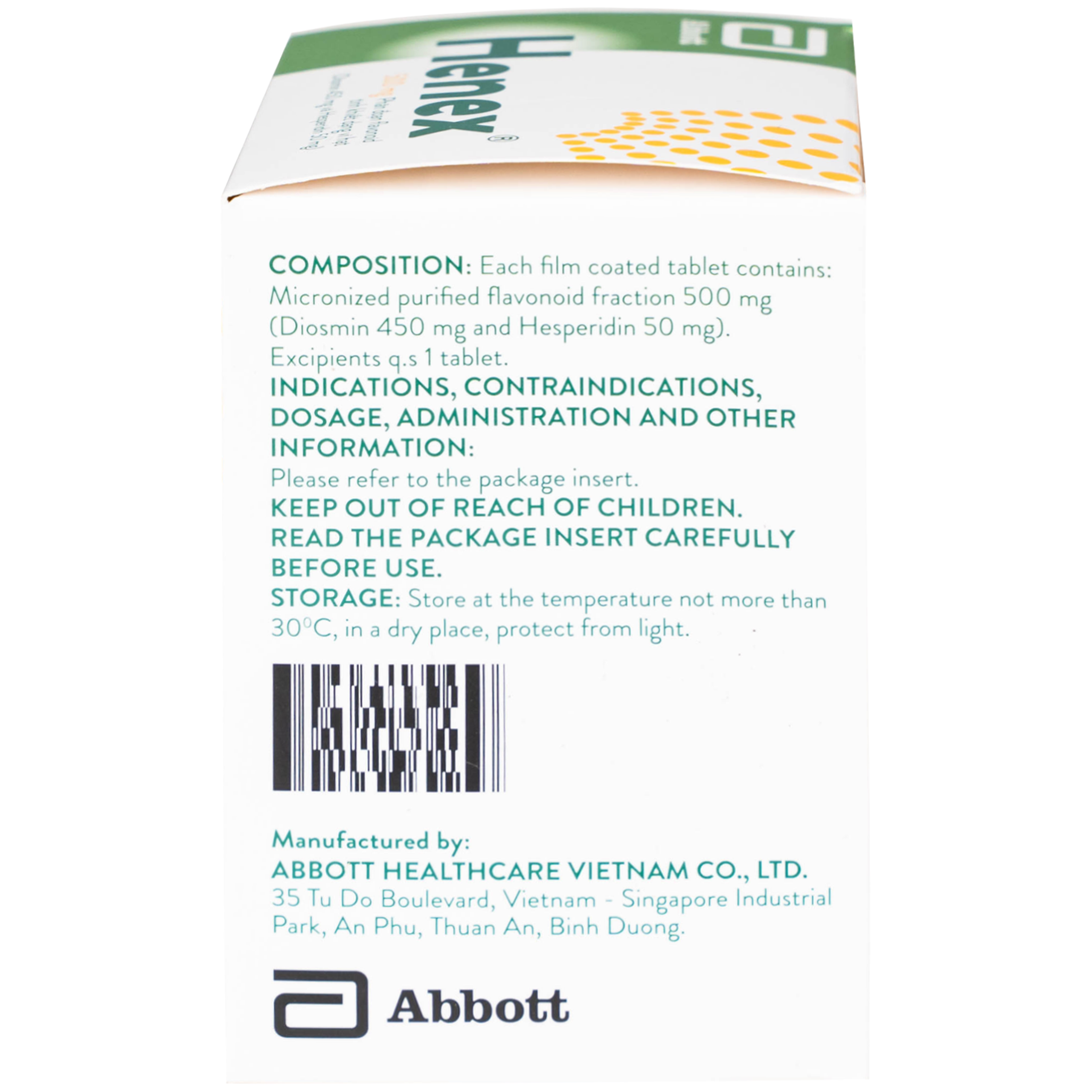 Thuốc Henex 500mg Abbott điều trị suy tĩnh mạch - mạch bạch huyết, cơn trĩ cấp (10 vỉ x 10 viên)