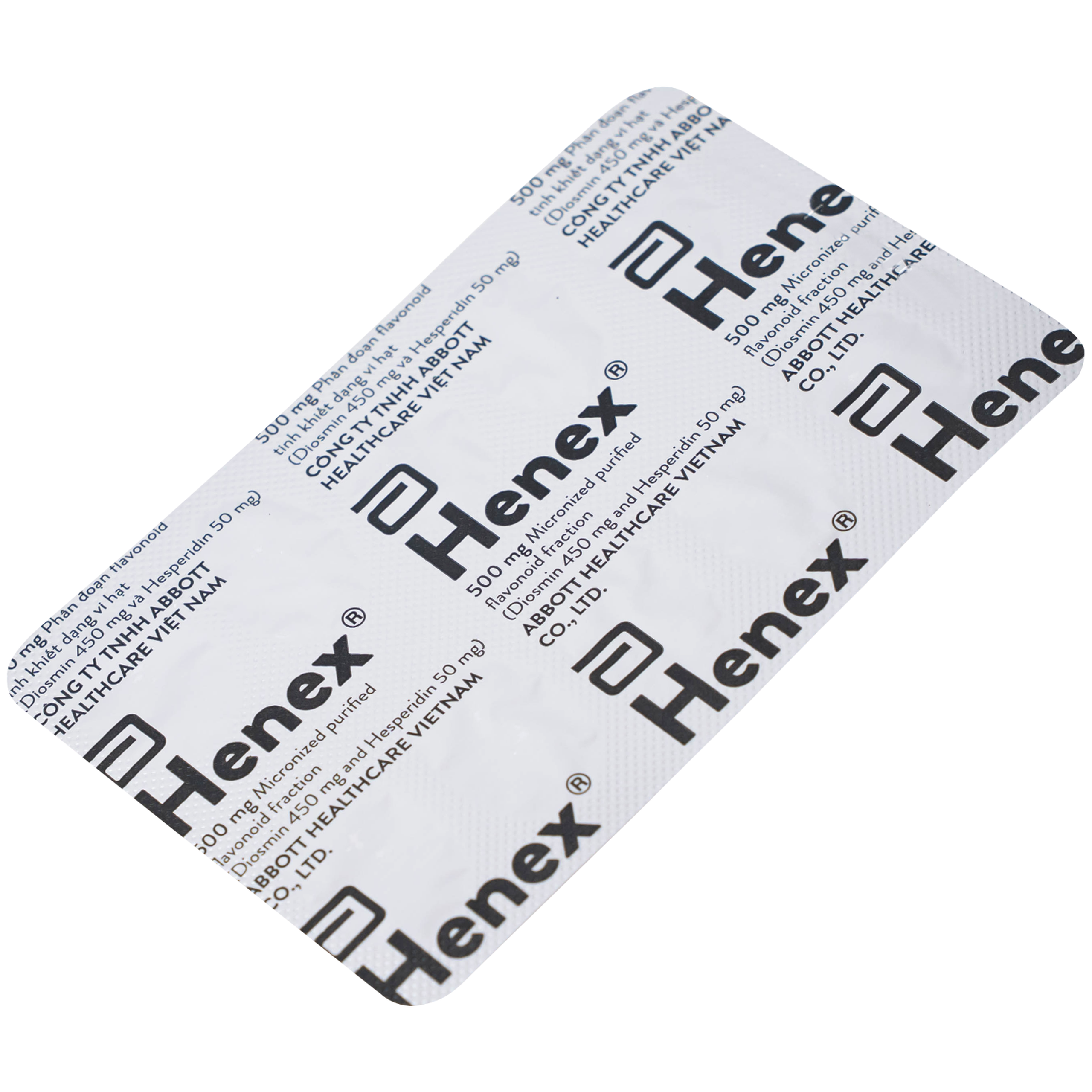 Thuốc Henex 500mg Abbott điều trị suy tĩnh mạch - mạch bạch huyết, cơn trĩ cấp (10 vỉ x 10 viên)