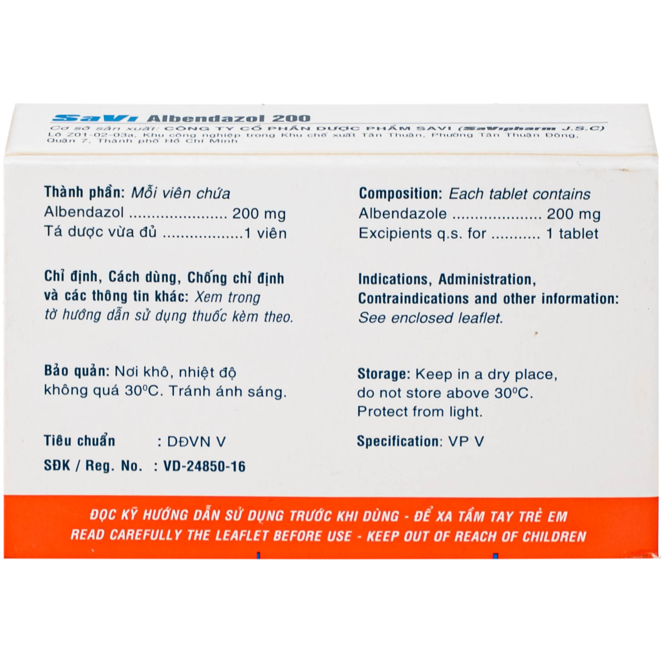 Thuốc SaVi Albendazol 200 điều trị nhiễm ấu trùng sán lợn có tổn thương não (1 vỉ x 2 viên)