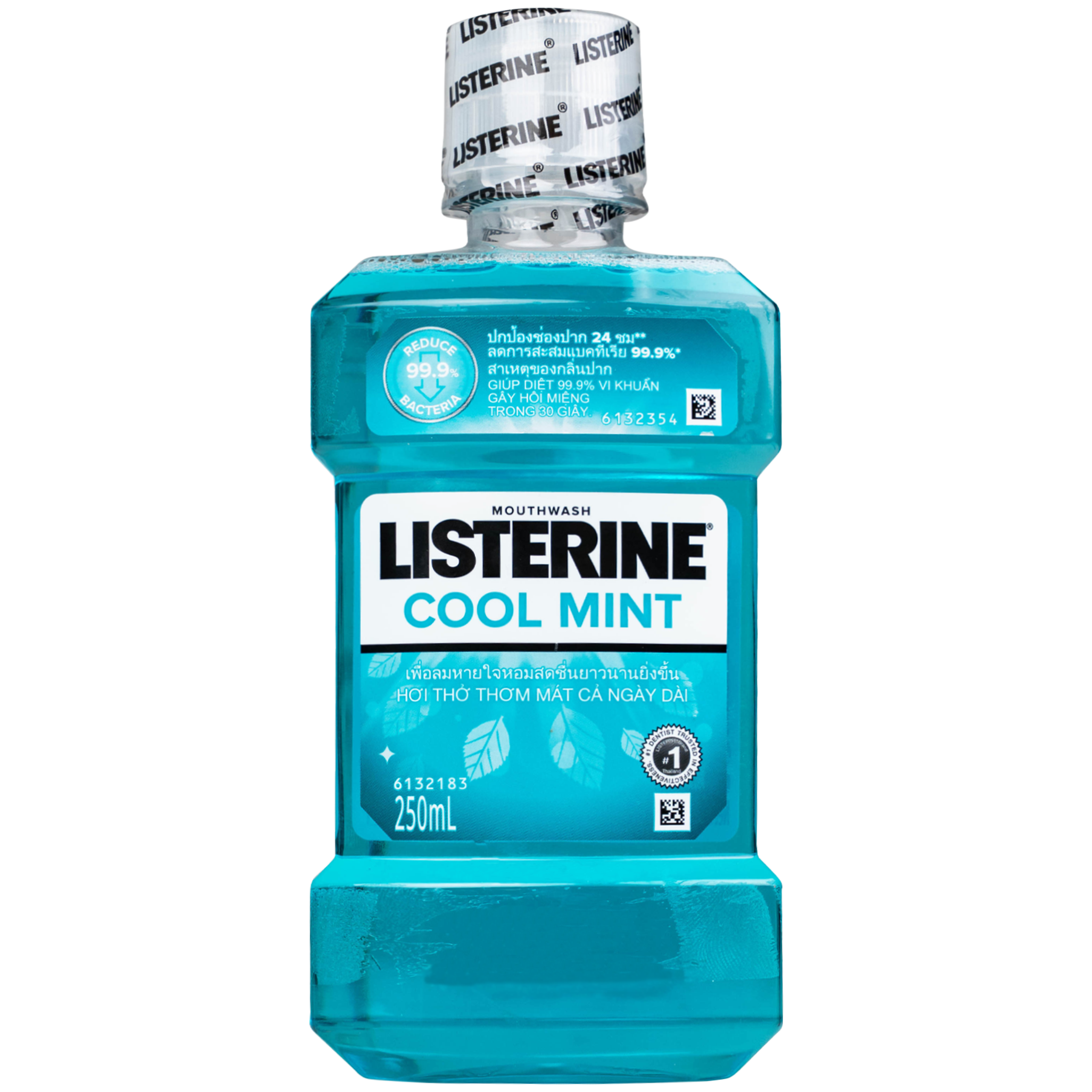 Nước súc miệng Listerine Cool Mint bảo vệ khoang miệng suốt 24h khỏi vi khuẩn hôi miệng, mảng bám, viêm nướu (250ml)