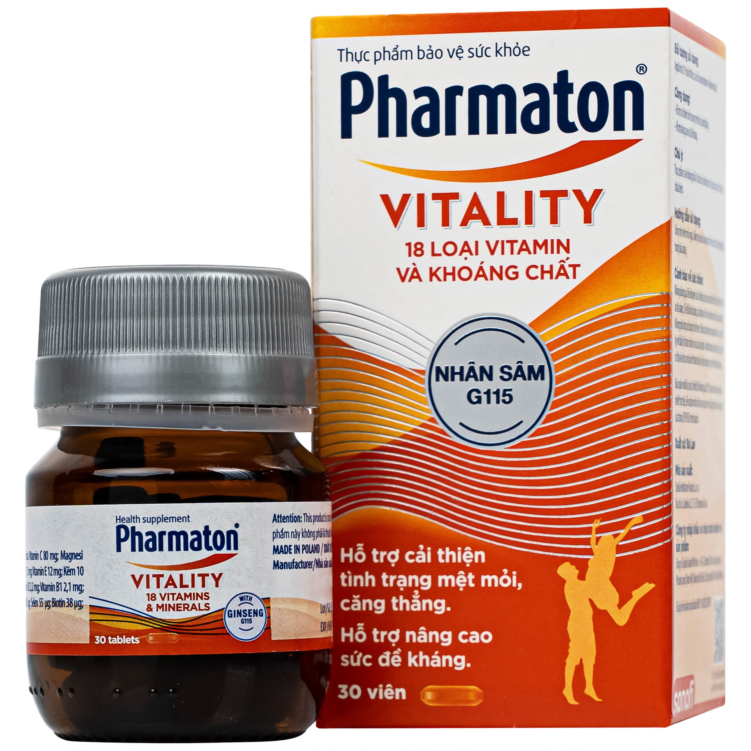 Viên uống bổ sung năng lượng Pharmaton Vitality Sanofi hỗ trợ cải thiện tình trạng mệt mỏi, căng thẳng, nâng cao sức đề kháng (30 viên)