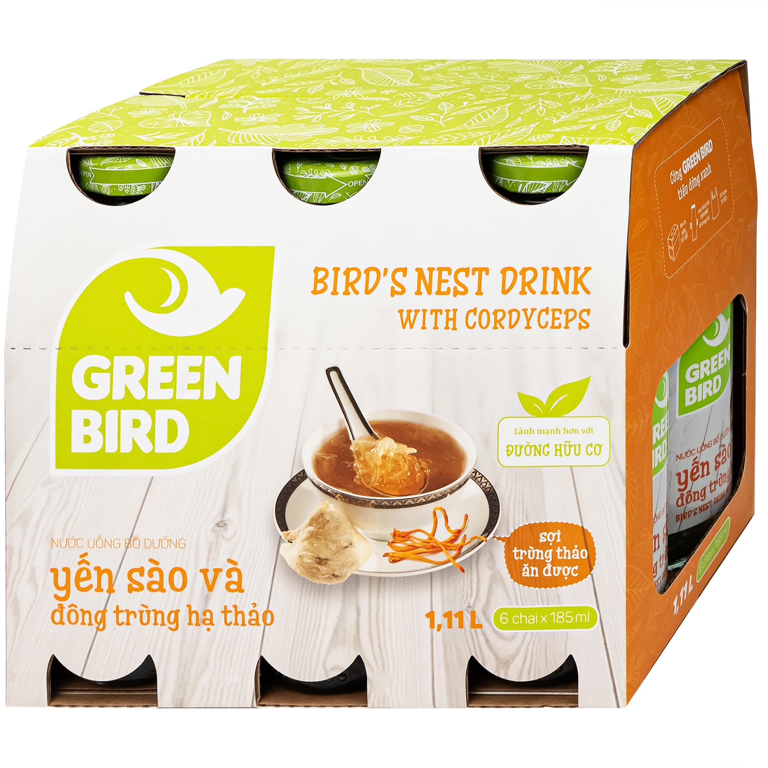 Nước Yến Sào Và Đông Trùng Hạ Thảo Greenbird (6 chai x 185ml)
