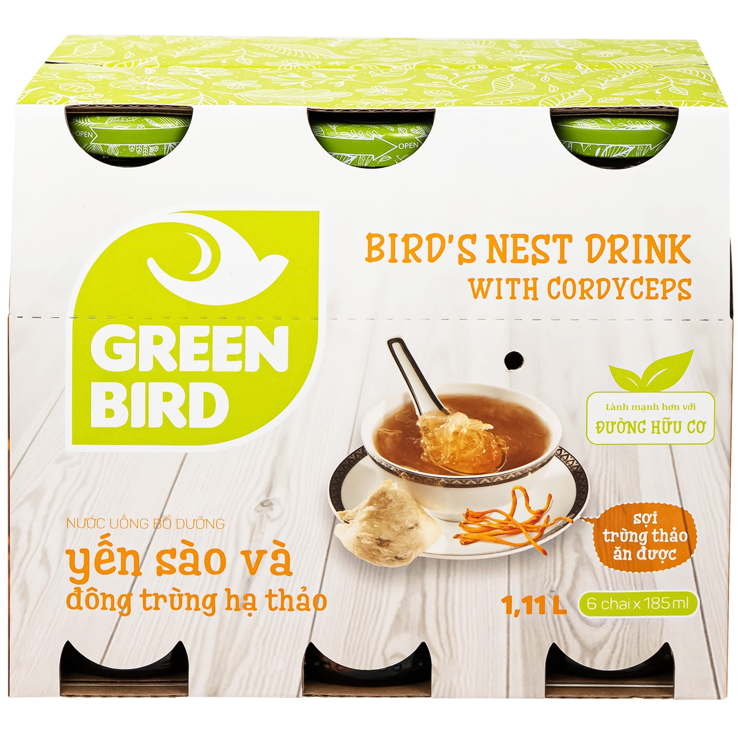 Nước Yến Sào Và Đông Trùng Hạ Thảo Greenbird (6 chai x 185ml)