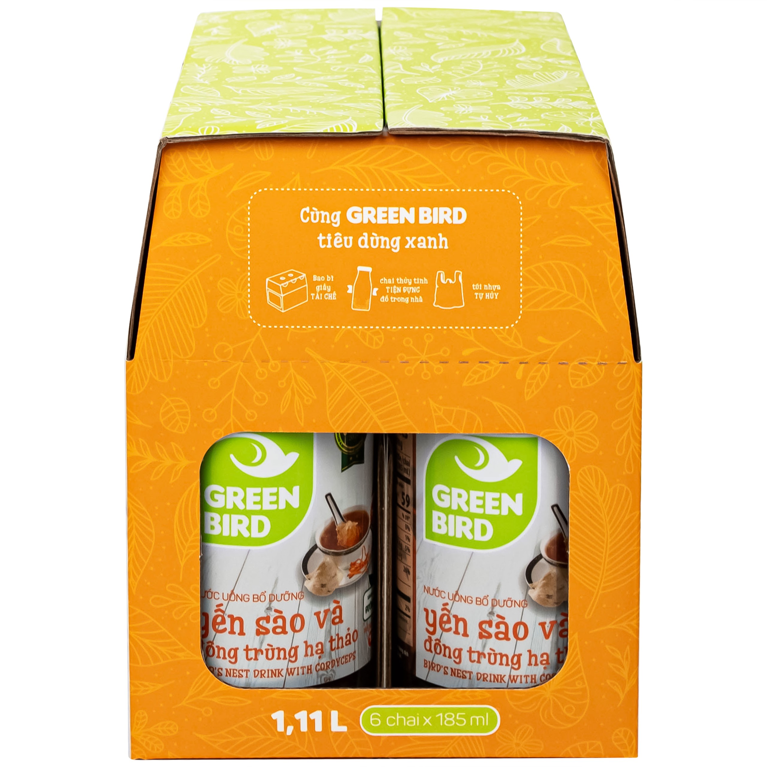 Nước Yến Sào Và Đông Trùng Hạ Thảo Greenbird (6 chai x 185ml)
