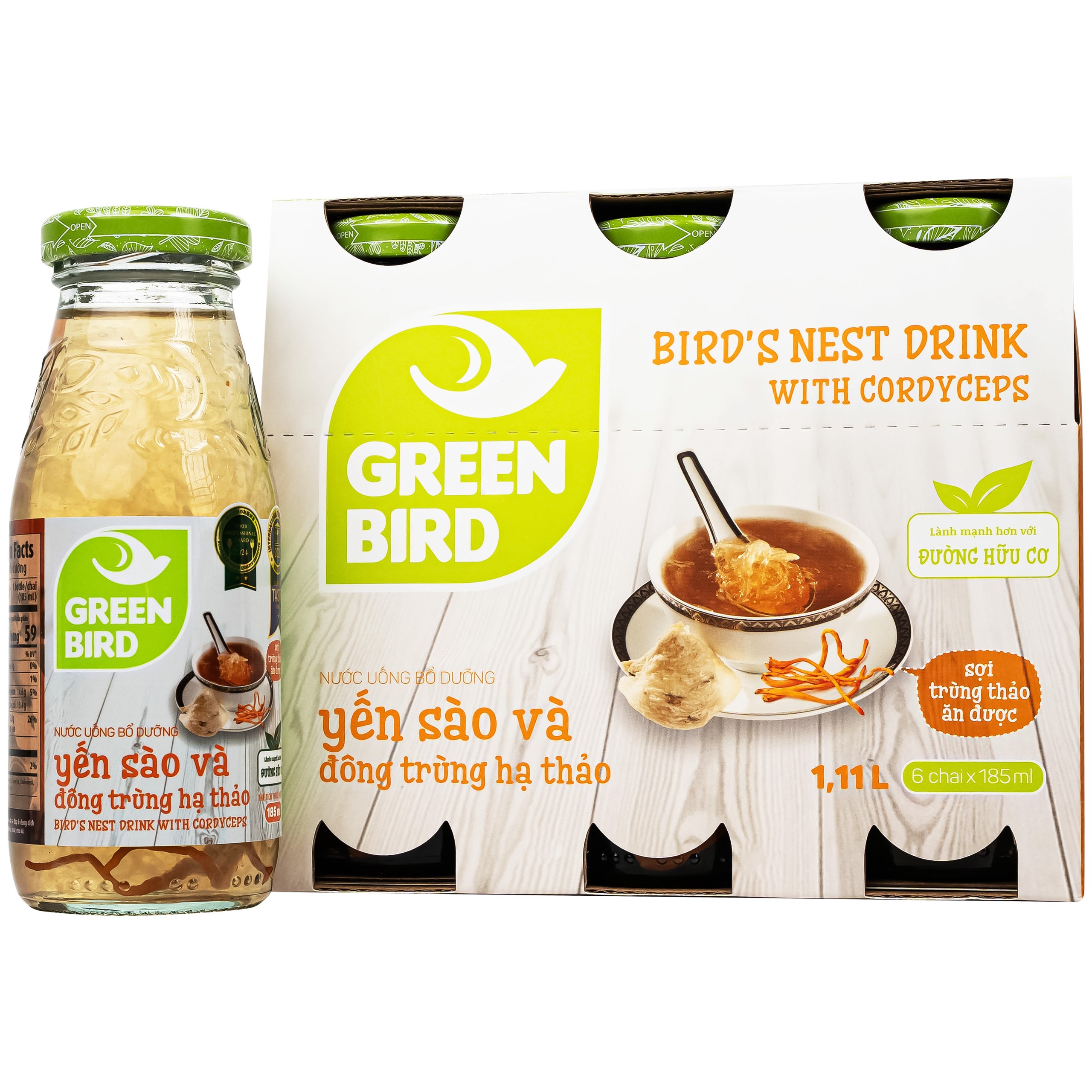 Nước Yến Sào Và Đông Trùng Hạ Thảo Greenbird (6 chai x 185ml)