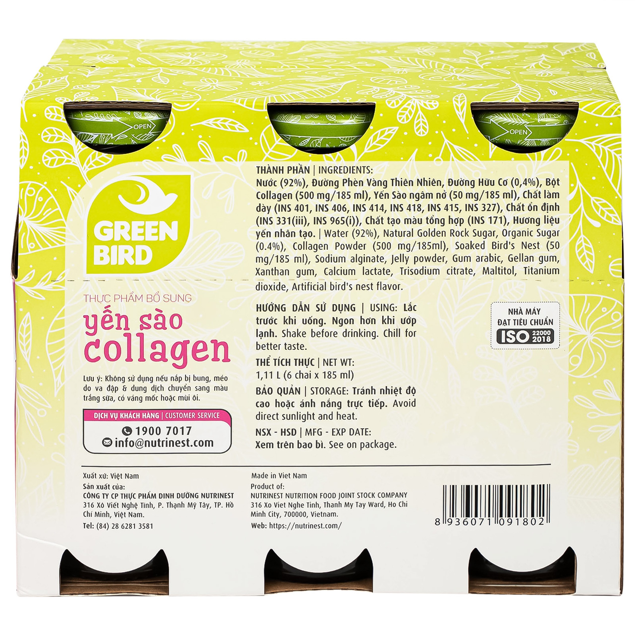 Nước Uống Bổ Dưỡng Yến Sào Collagen Greenbird (6 chai x 185ml)