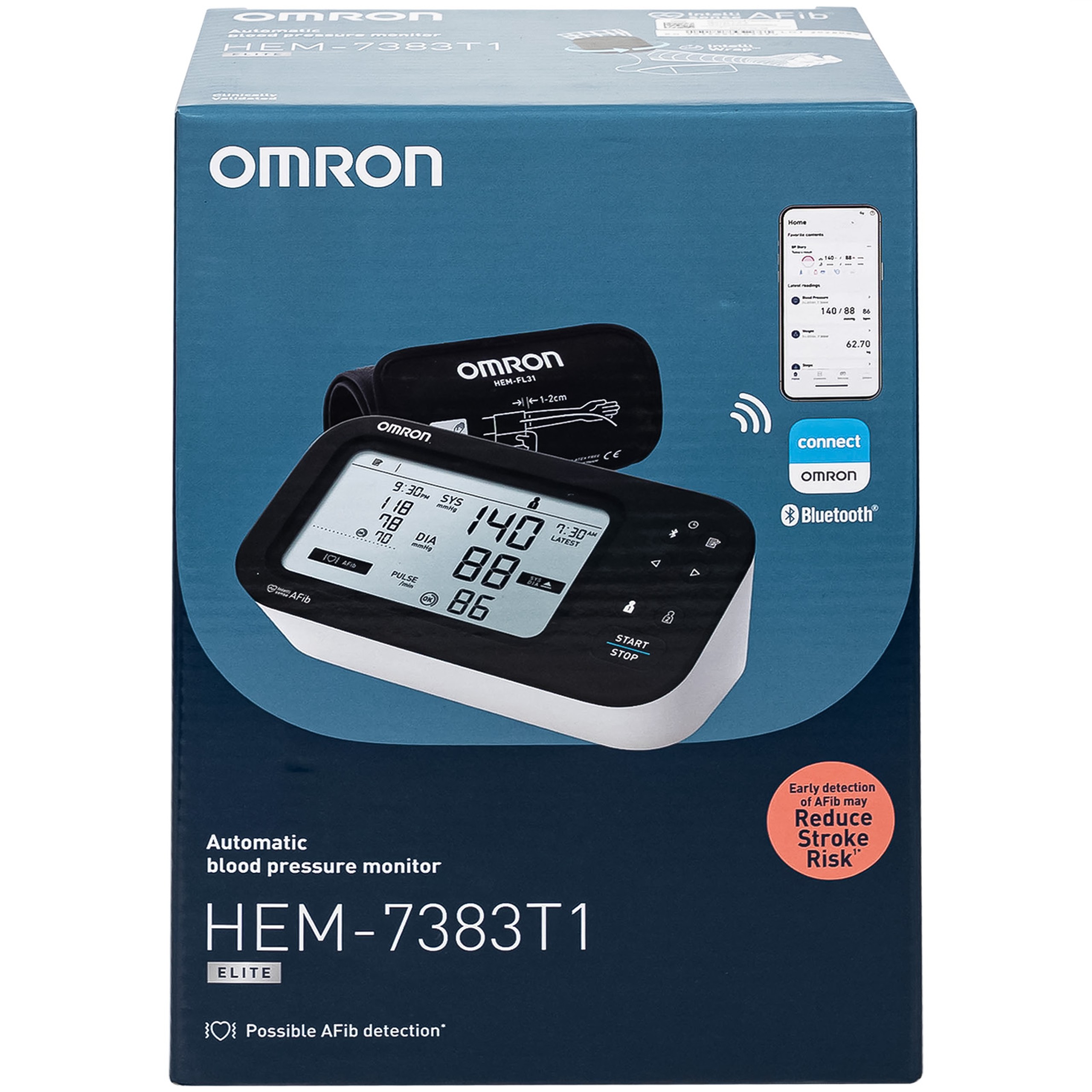 Máy đo huyết áp bắp tay Omron HEM 7383T1 Afib hỗ trợ đo huyết áp, cảnh báo đột quỵ