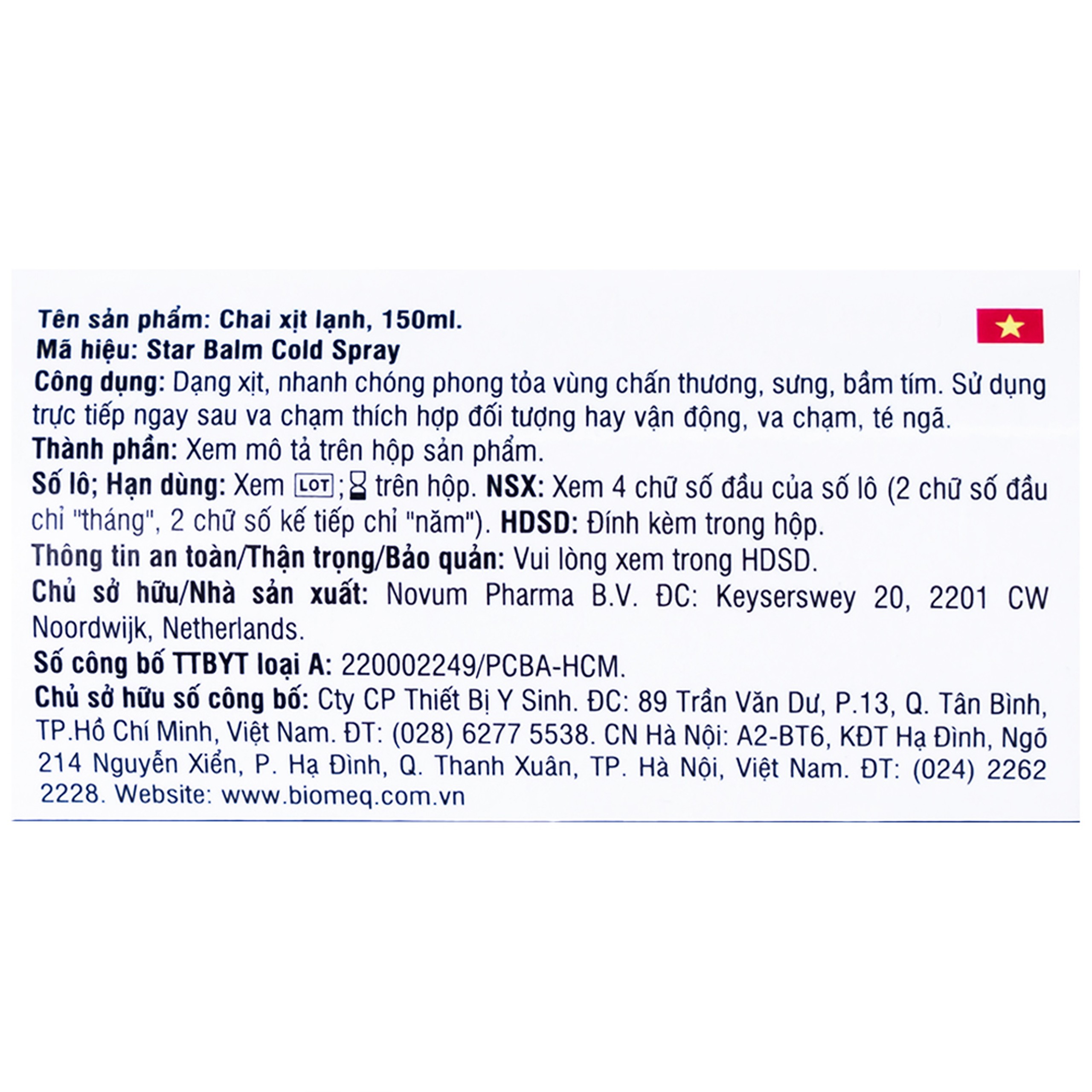 Chai xịt lạnh Starbalm Cold Spray Novum 150ml giảm đau sau chấn thương
