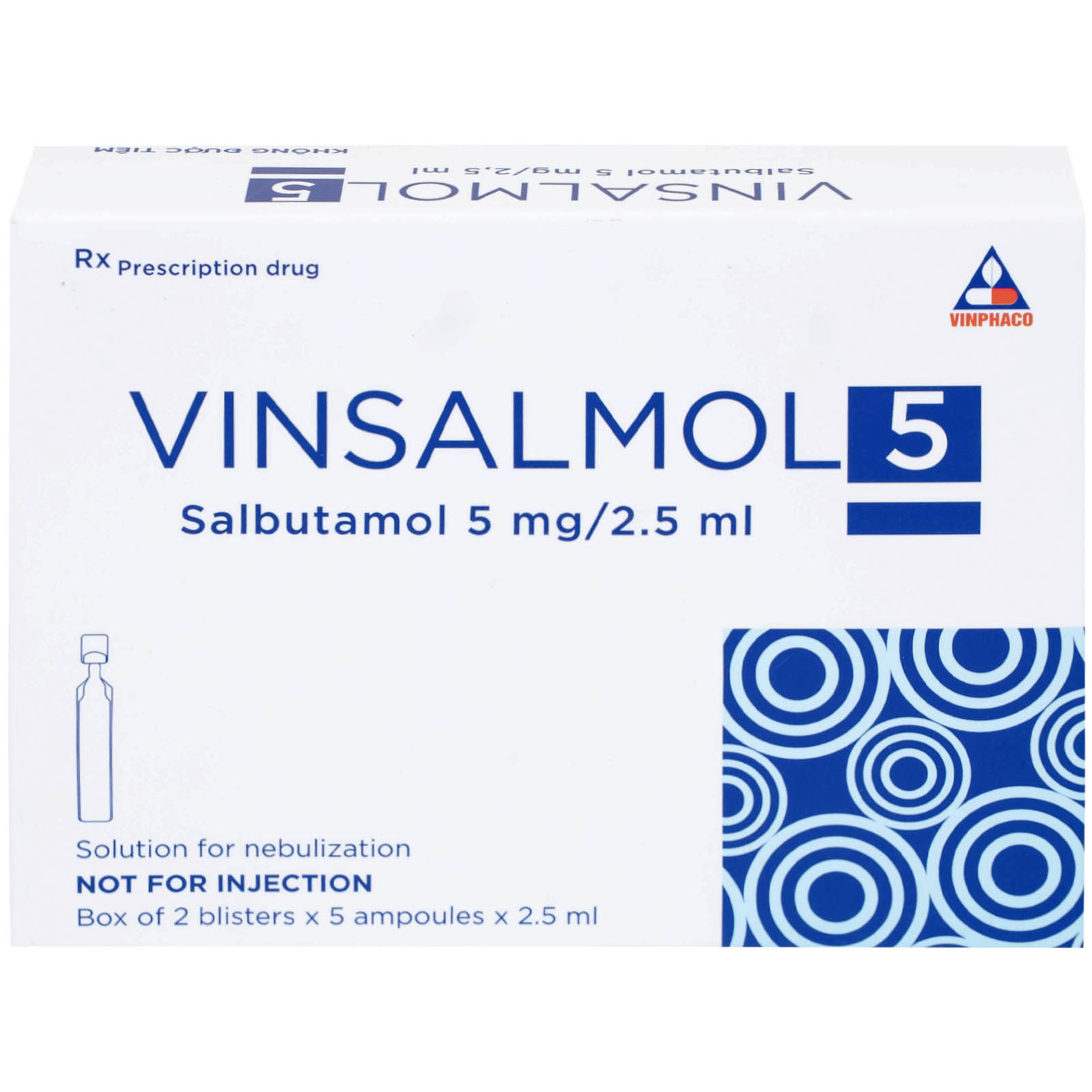 Dung dịch khí dung Vinsalmol 5mg/2.5ml Vinphaco trị triệu chứng hen cấp tính, đợt kịch phát hen (2 vỉ x 5 ống)