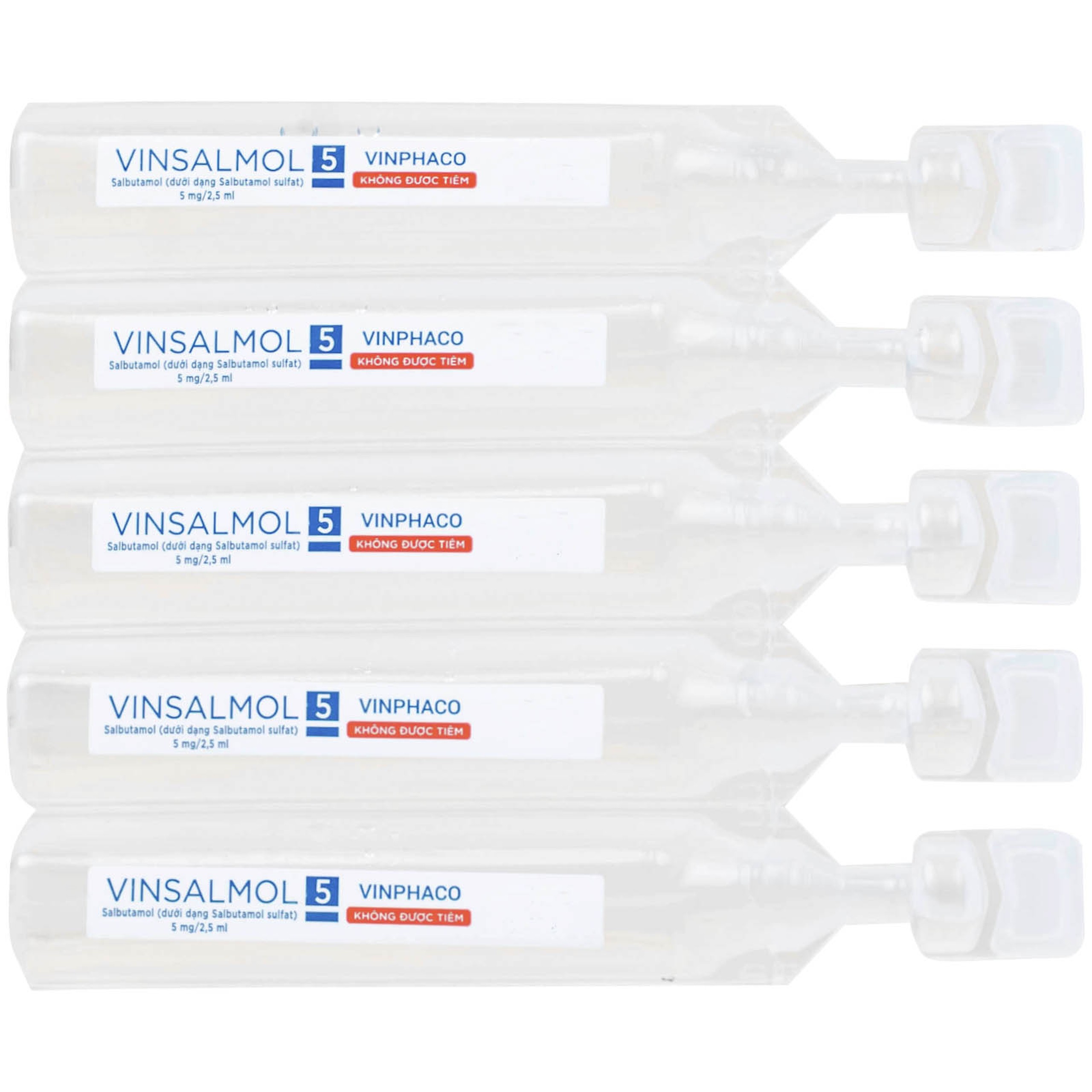 Dung dịch khí dung Vinsalmol 5mg/2.5ml Vinphaco trị triệu chứng hen cấp tính, đợt kịch phát hen (2 vỉ x 5 ống)
