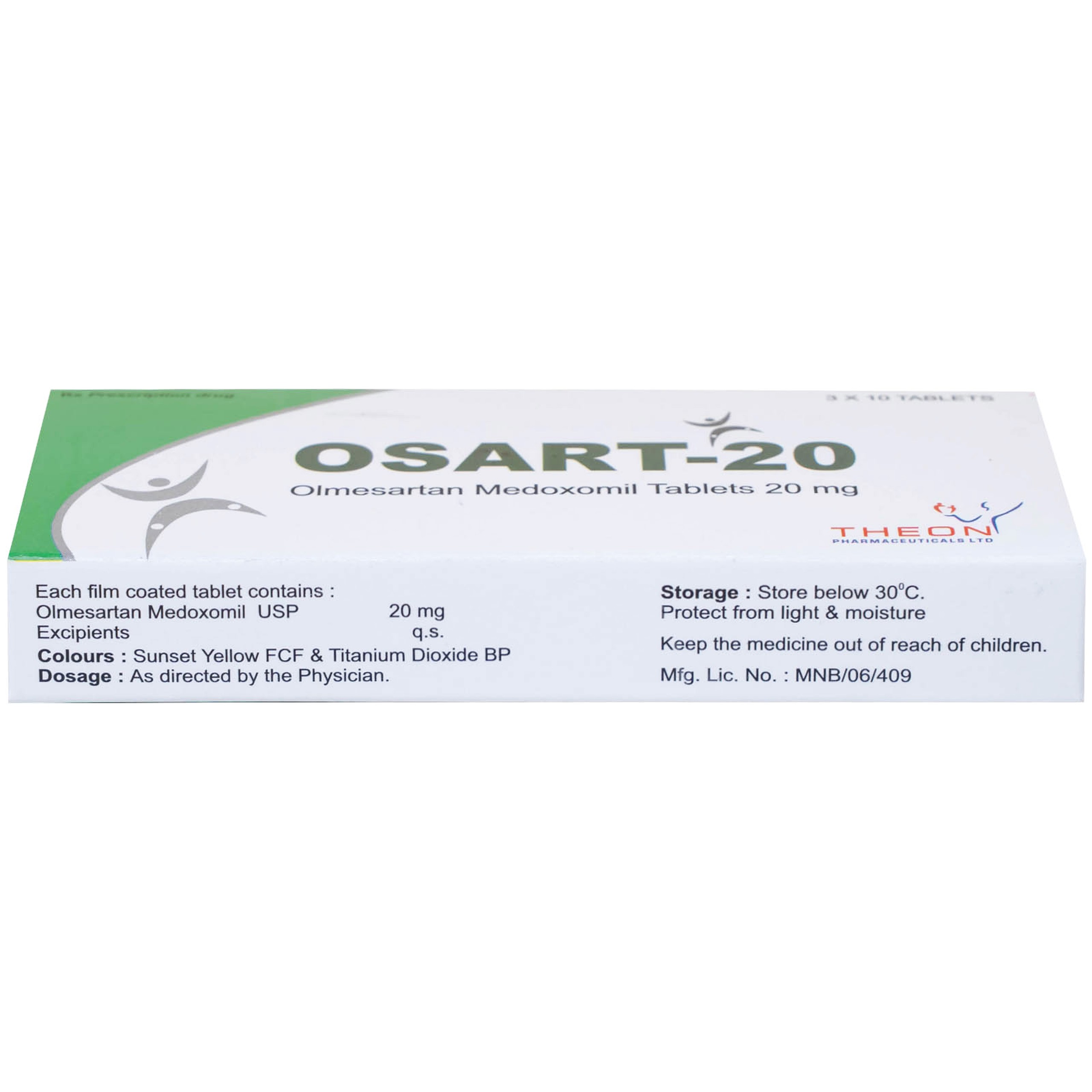 Viên nén Osart-20 Theon Pharma điều trị tăng huyết áp, xơ vữa động mạch (3 vỉ x 10 viên)