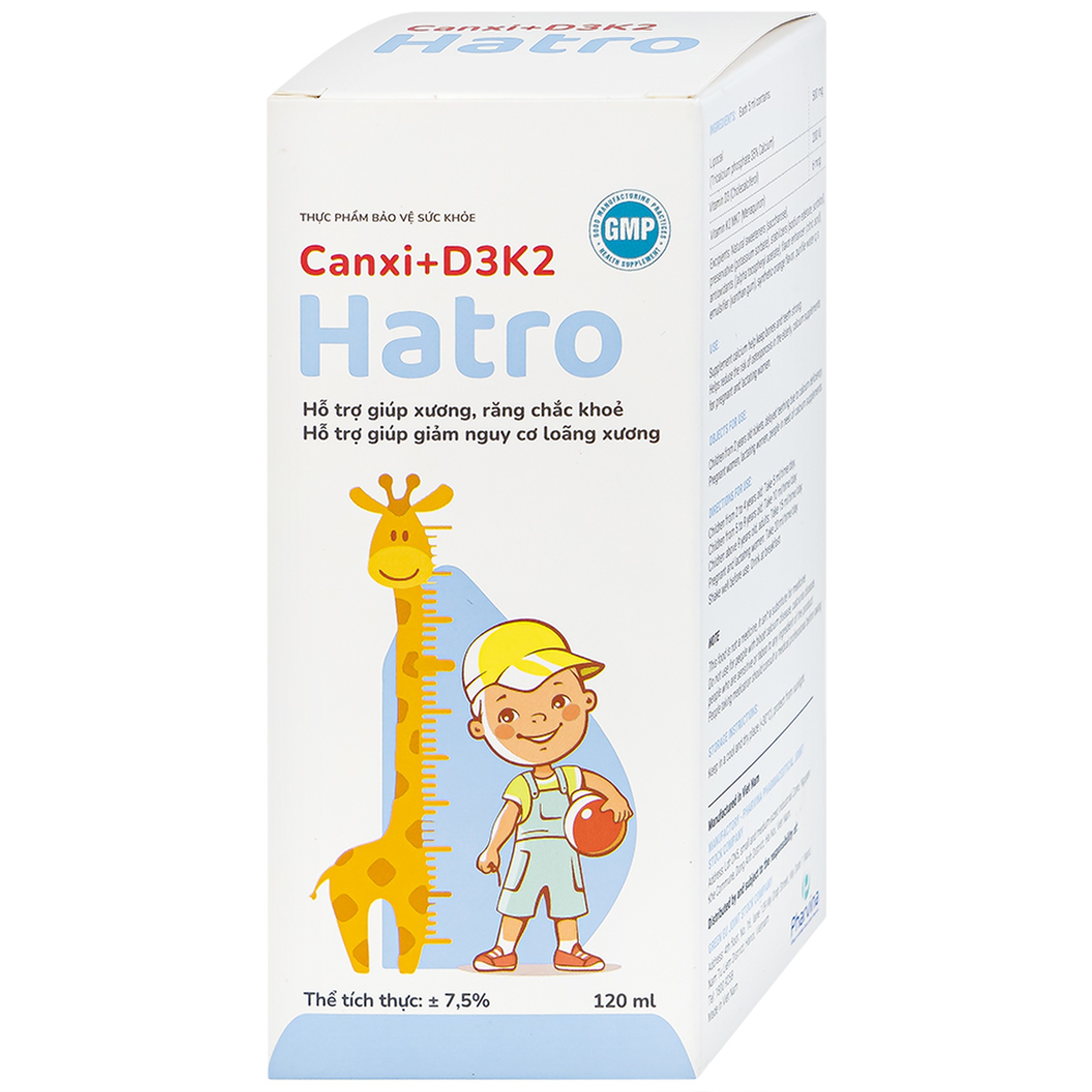 Siro Canxi + D3K2 Hatro bổ sung canxi giúp xương, răng chắc khỏe (120ml)