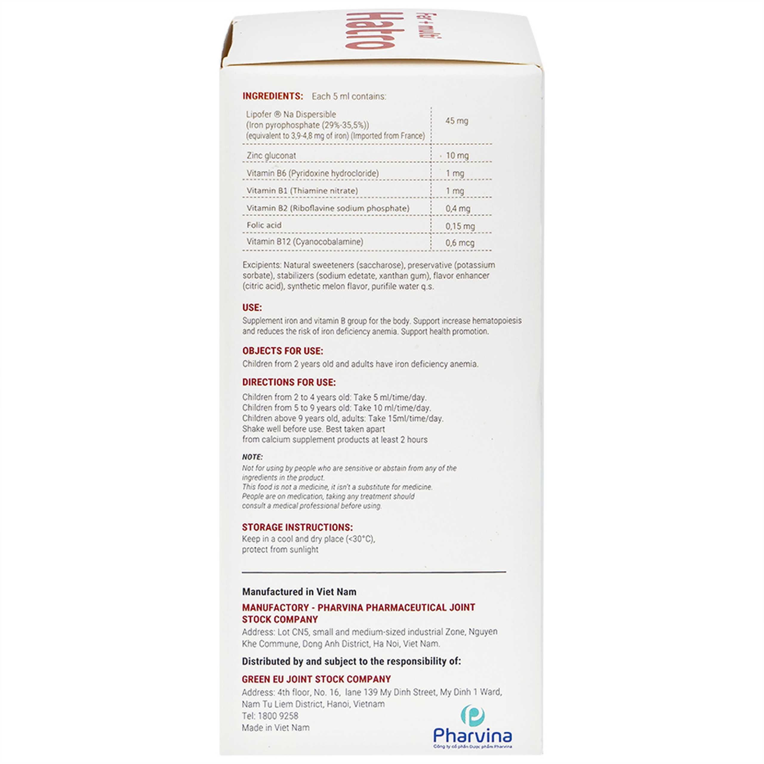 Siro Fer + Multi Hatro bổ sung sắt và Vitamin nhóm B cho cơ thể (120ml)