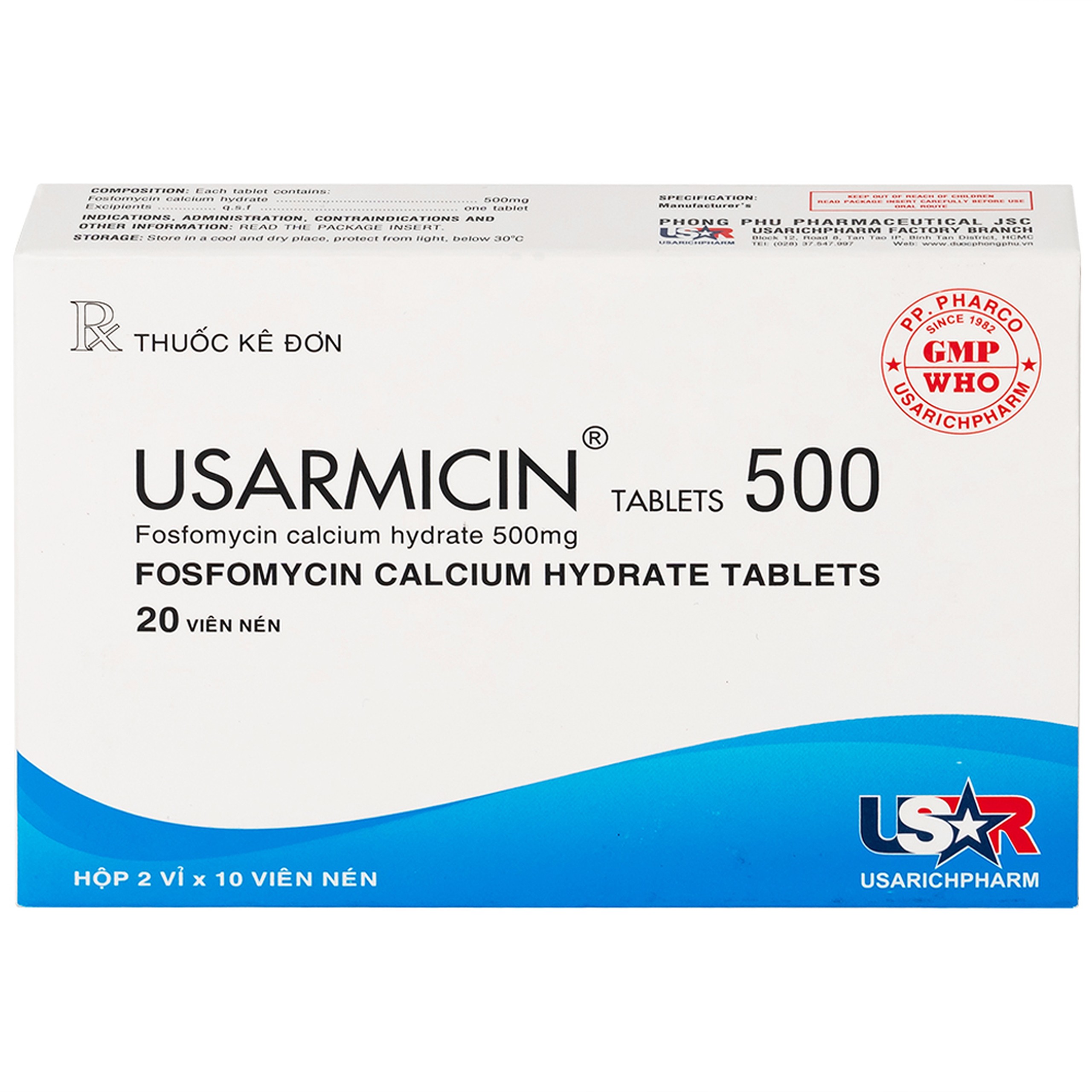 Thuốc Usarmicin Tablets 500 UsarichPharm điều trị nhiễm khuẩn đường tiết niệu (2 vỉ x 10 viên)