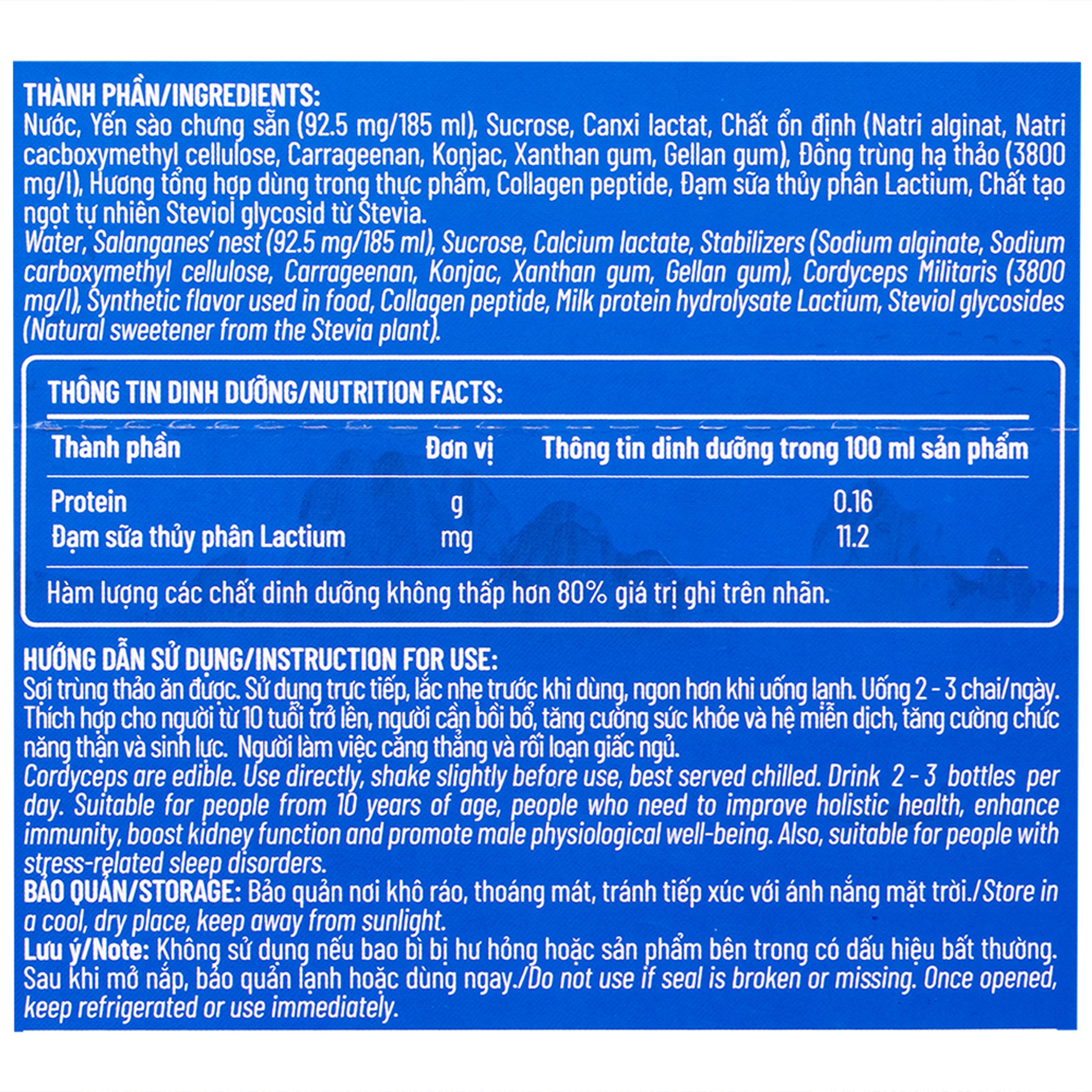 Nước Yến Sào Cao Cấp Nunest Relax Đông Trùng Hạ Thảo 5% Yến (6 chai x 185ml)