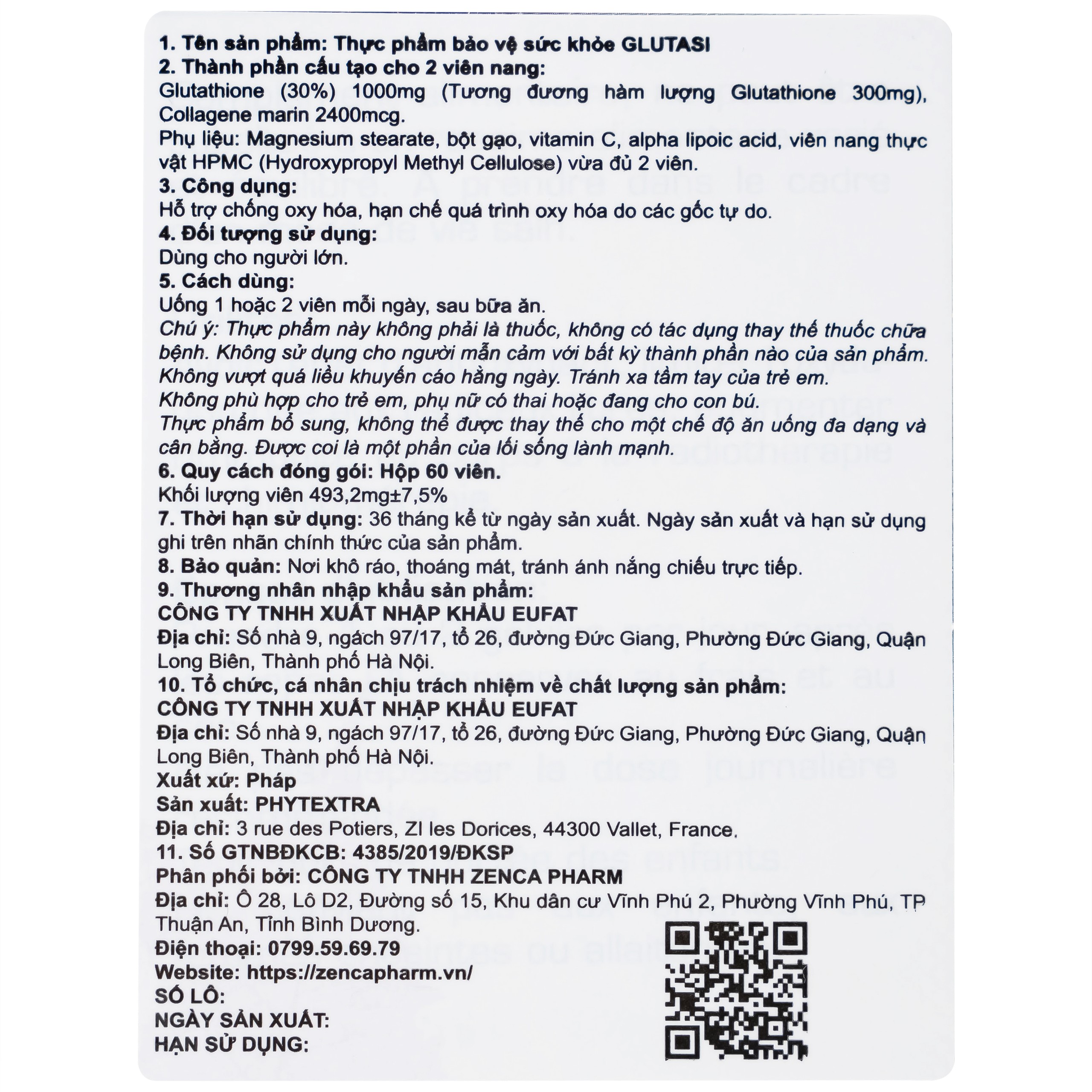 Thực phẩm bảo vệ sức khoẻ Glutasi giúp làm đẹp da, chống lão hóa (60 viên)