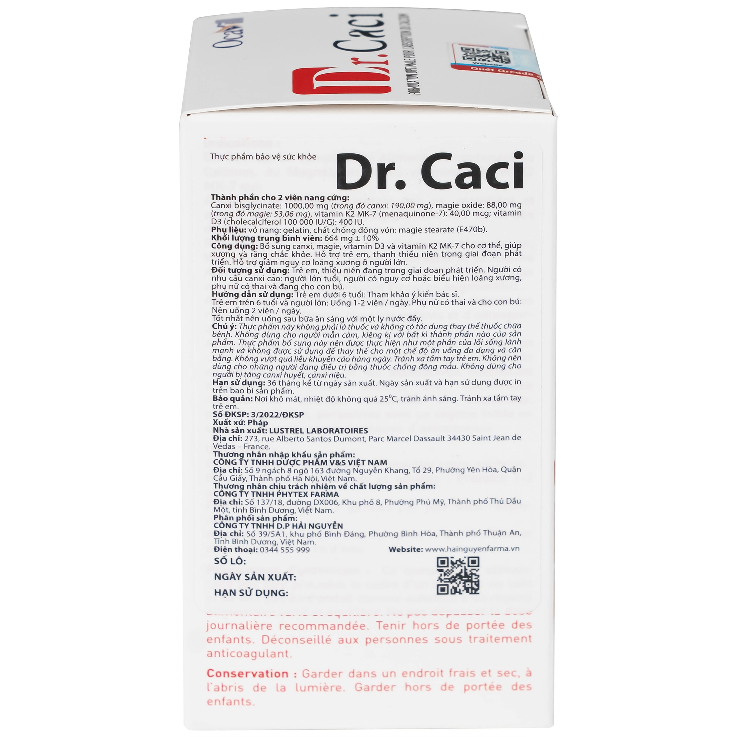 Viên uống giúp xương và răng chắc khỏe, giảm nguy cơ loãng xương Dr. Caci Ocavill (60 viên)