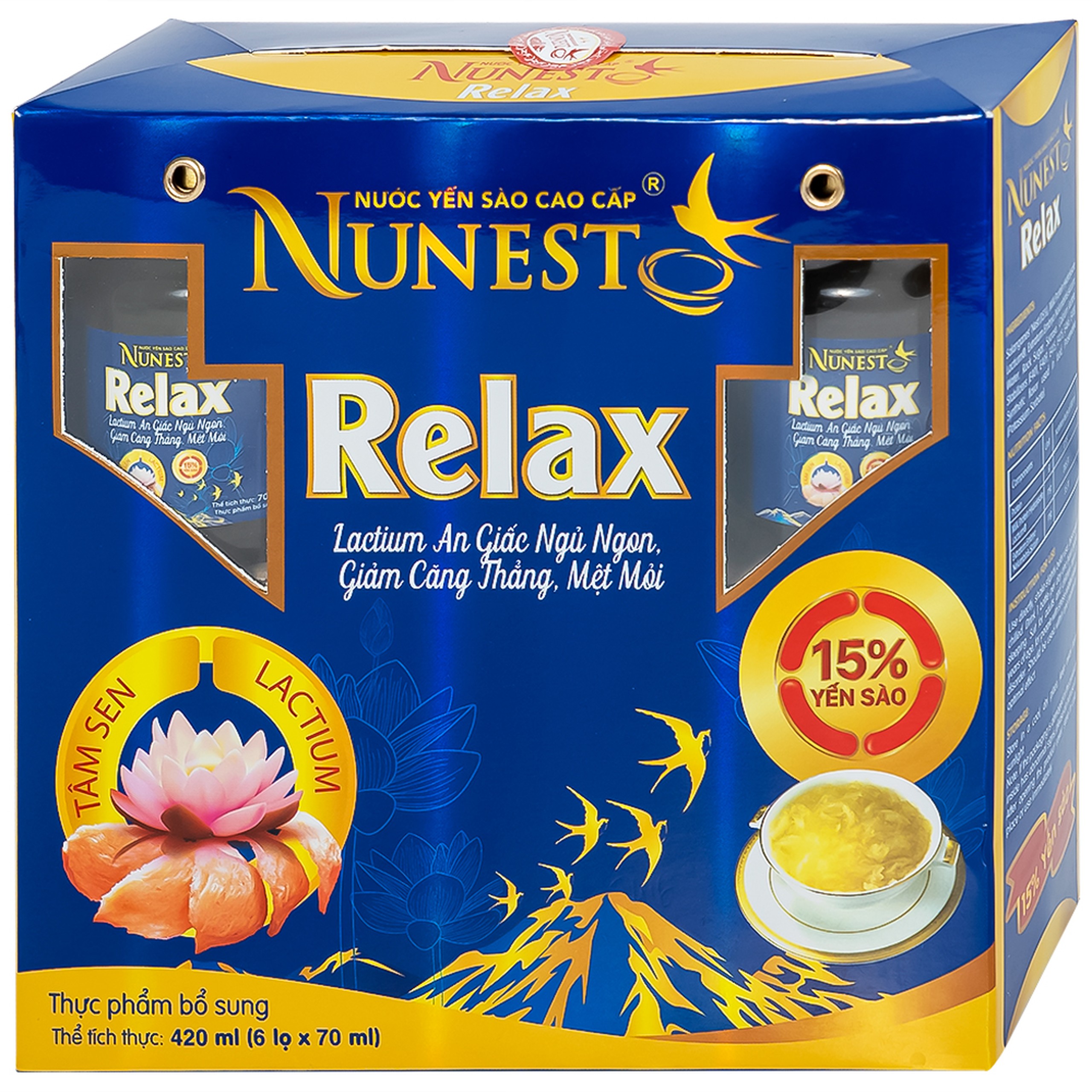 Nước Yến Sào Cao Cấp Nunest Relax - Ngủ Ngon, Giảm Căng Thẳng Mệt Mỏi (6 hũ x 70ml)