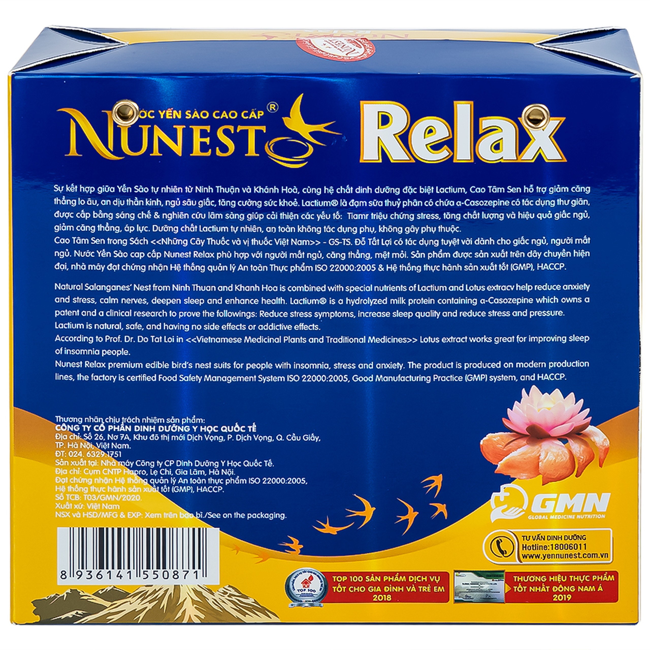 Nước Yến Sào Cao Cấp Nunest Relax - Ngủ Ngon, Giảm Căng Thẳng Mệt Mỏi (6 hũ x 70ml)