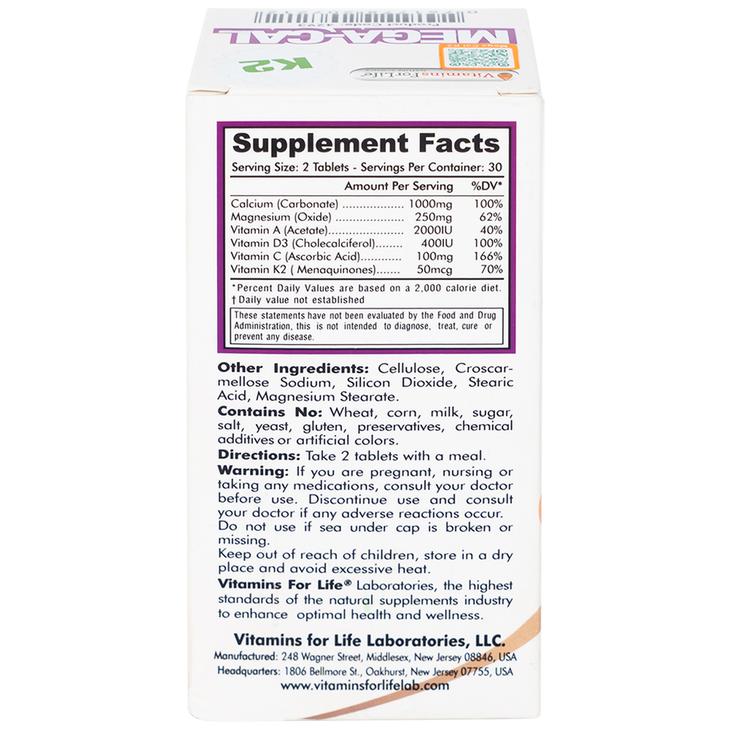 Viên uống Mega-Cal 1000 Vitamins For Life giúp bổ sung canxi, chống loãng xương (60 viên)