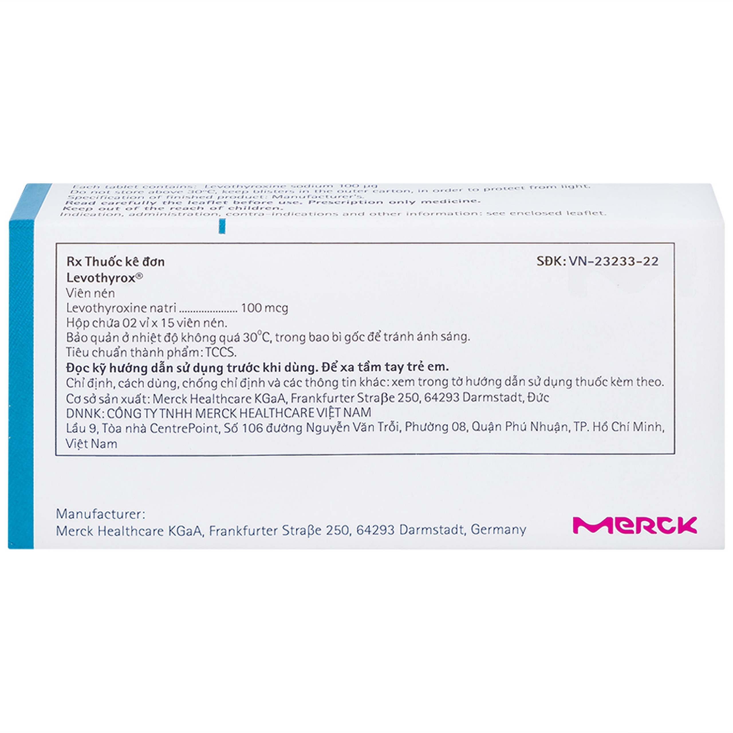 Thuốc Levothyrox 100µg Merck điều trị bướu giáp, suy giáp, ung thư giáp (2 vỉ x 15 viên)