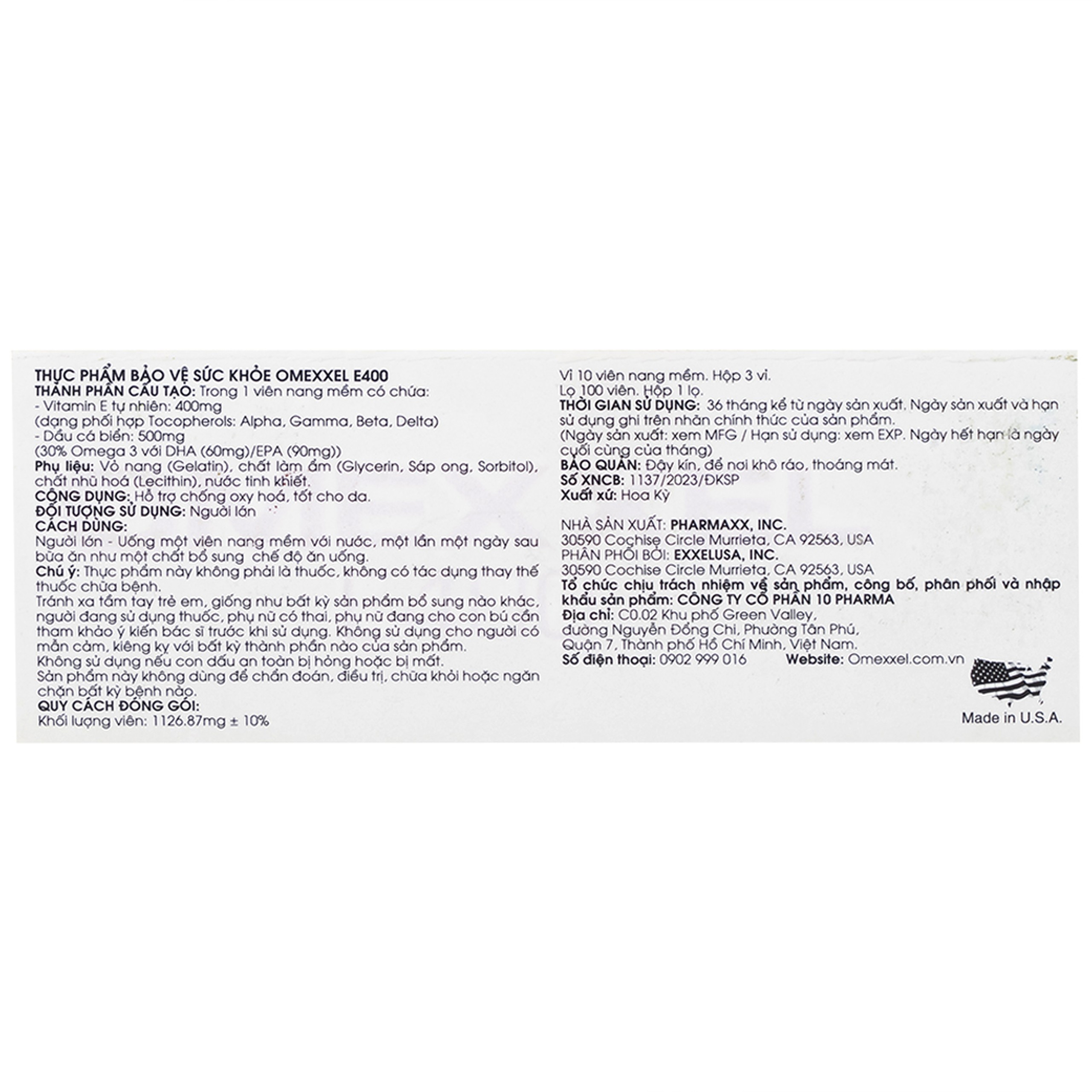 Thực phẩm bảo vệ sức khỏe Omexxel E400 hỗ trợ chống oxy hóa, tốt cho da (3 vỉ x 10 viên)