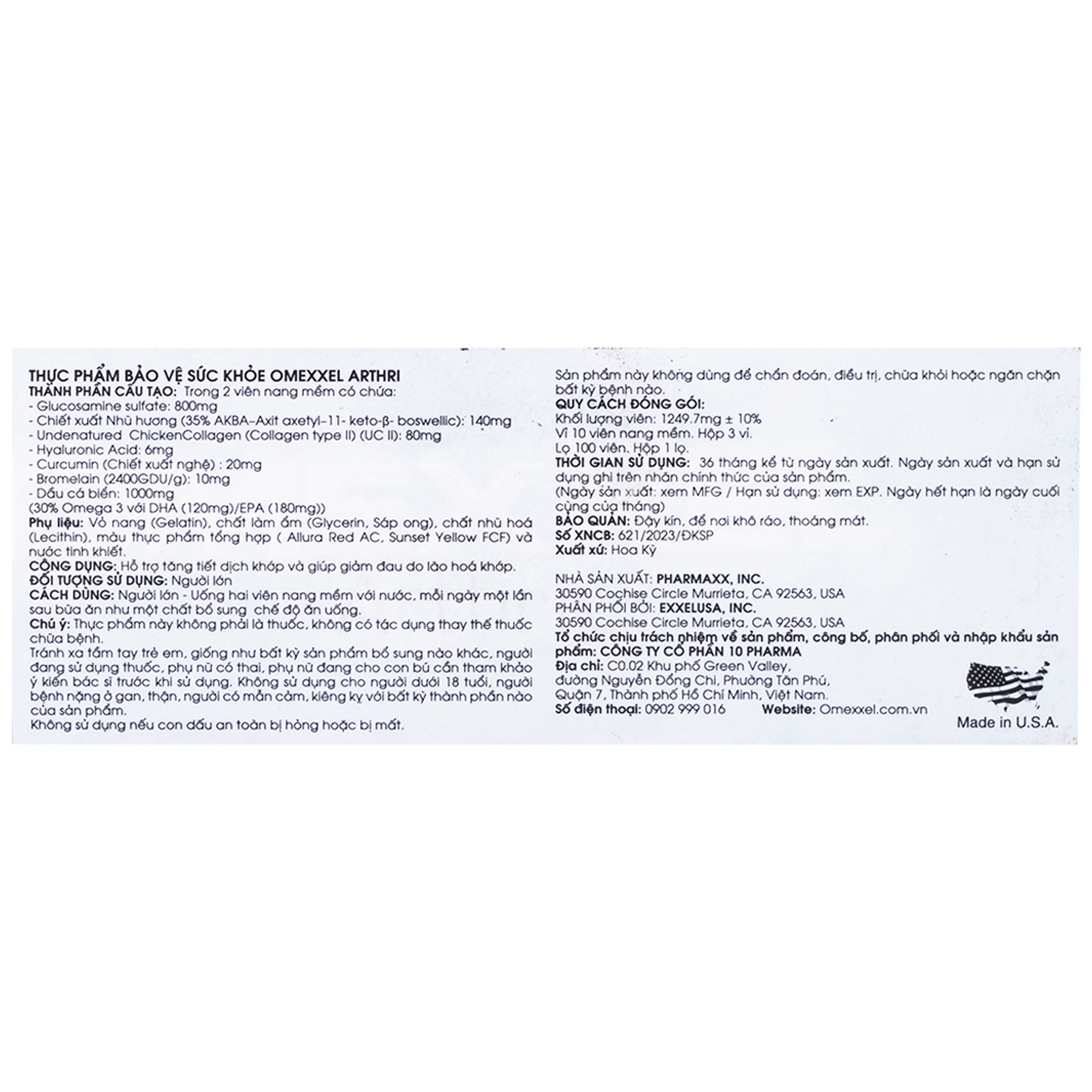 Viên uống hỗ trợ tăng tiết dịch khớp, giảm đau khớp Omexxel Arthri (3 vỉ x 10 viên)