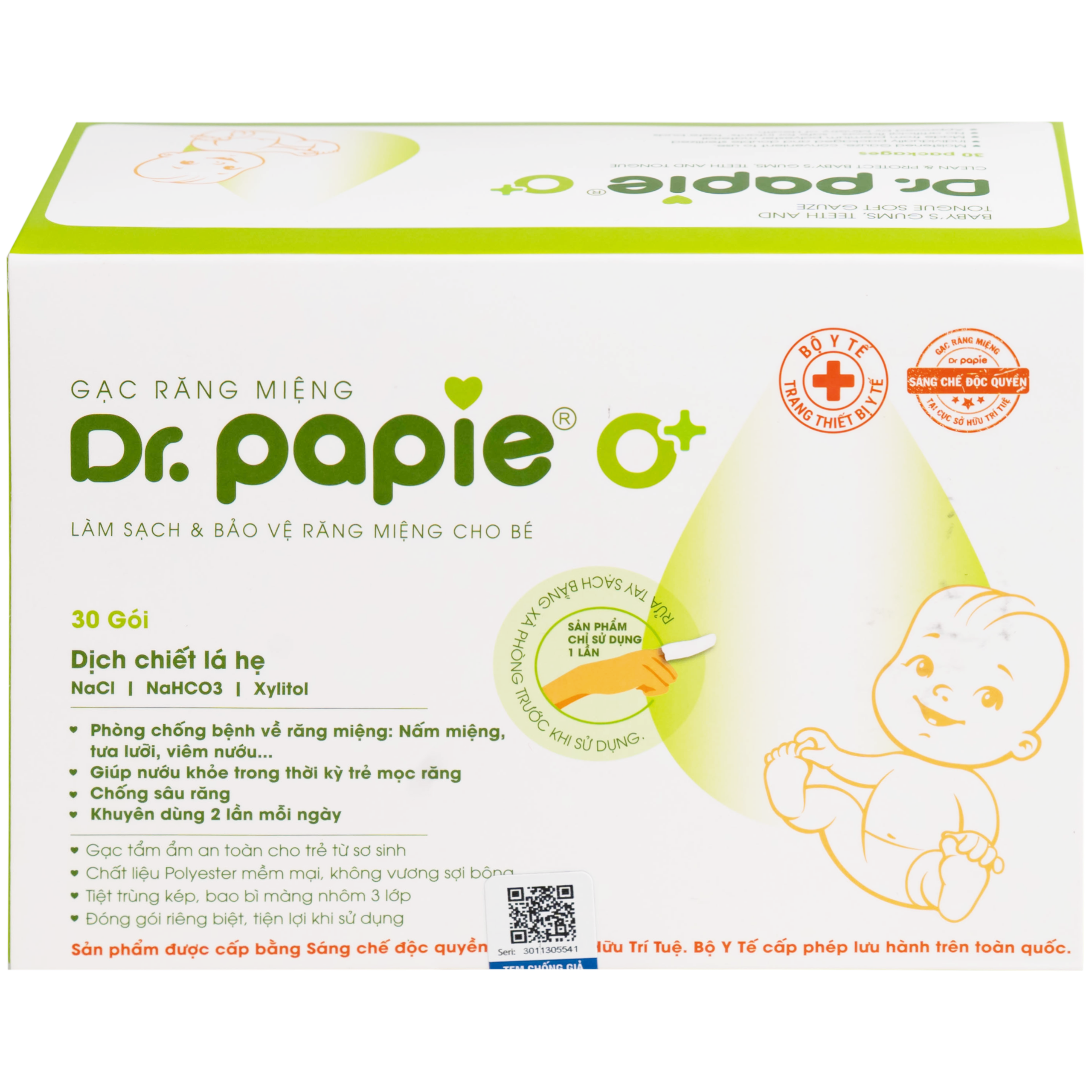 Gạc răng miệng Dr.Papie Starmed (30 gói) làm sạch và bảo vệ răng miệng cho bé