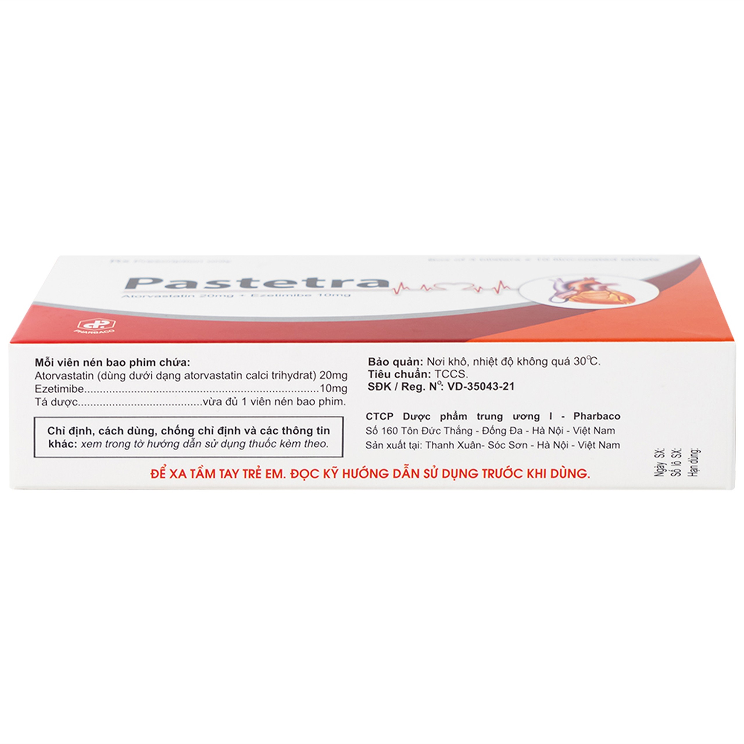 Thuốc Pastetra Pharbaco phòng ngừa các bệnh tim mạch, tăng cholesterol máu (3 vỉ x 10 viên)