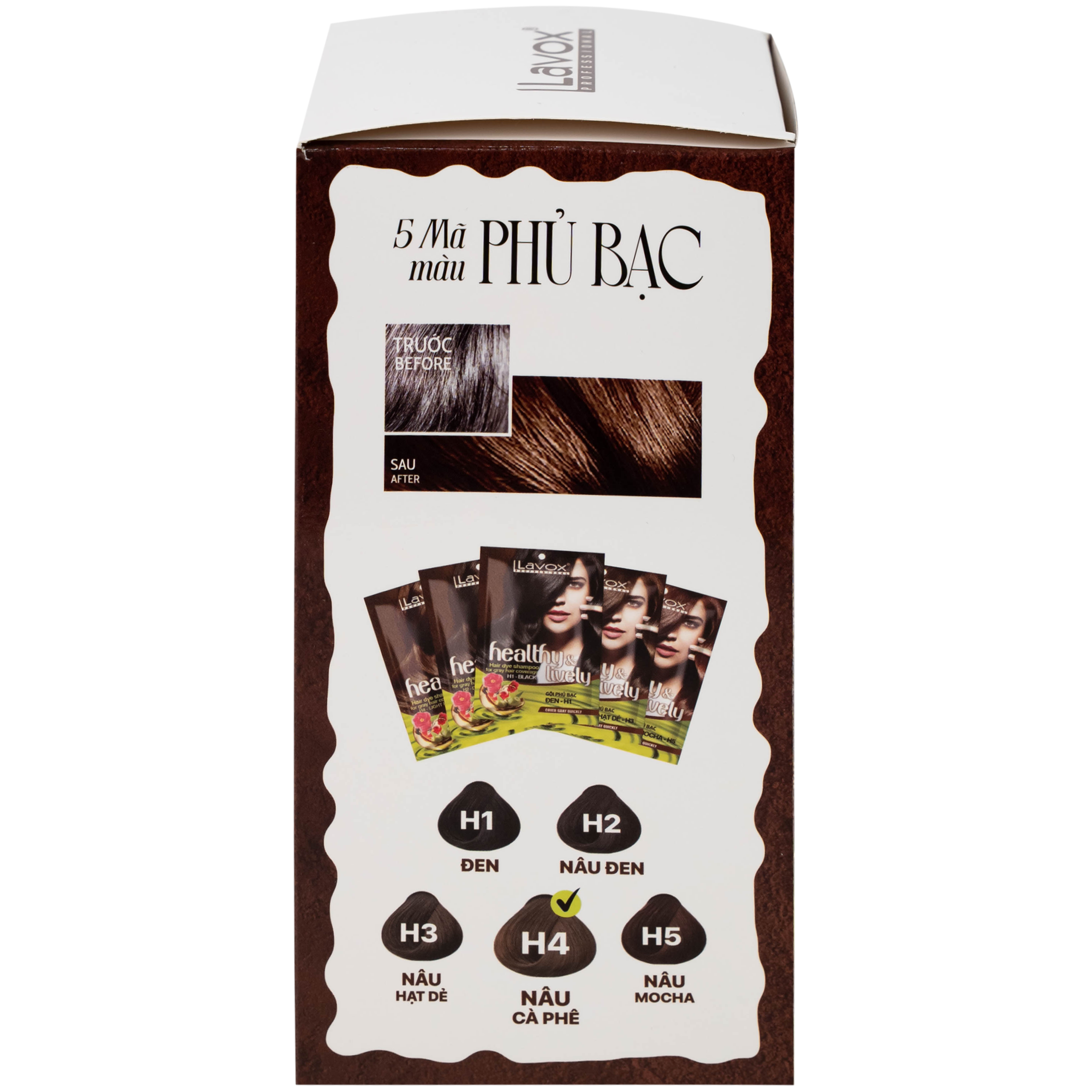 Gội phủ bạc Healthy&Lively Color Shampoo Lavox H4 màu nâu cà phê (10 gói x 30ml)